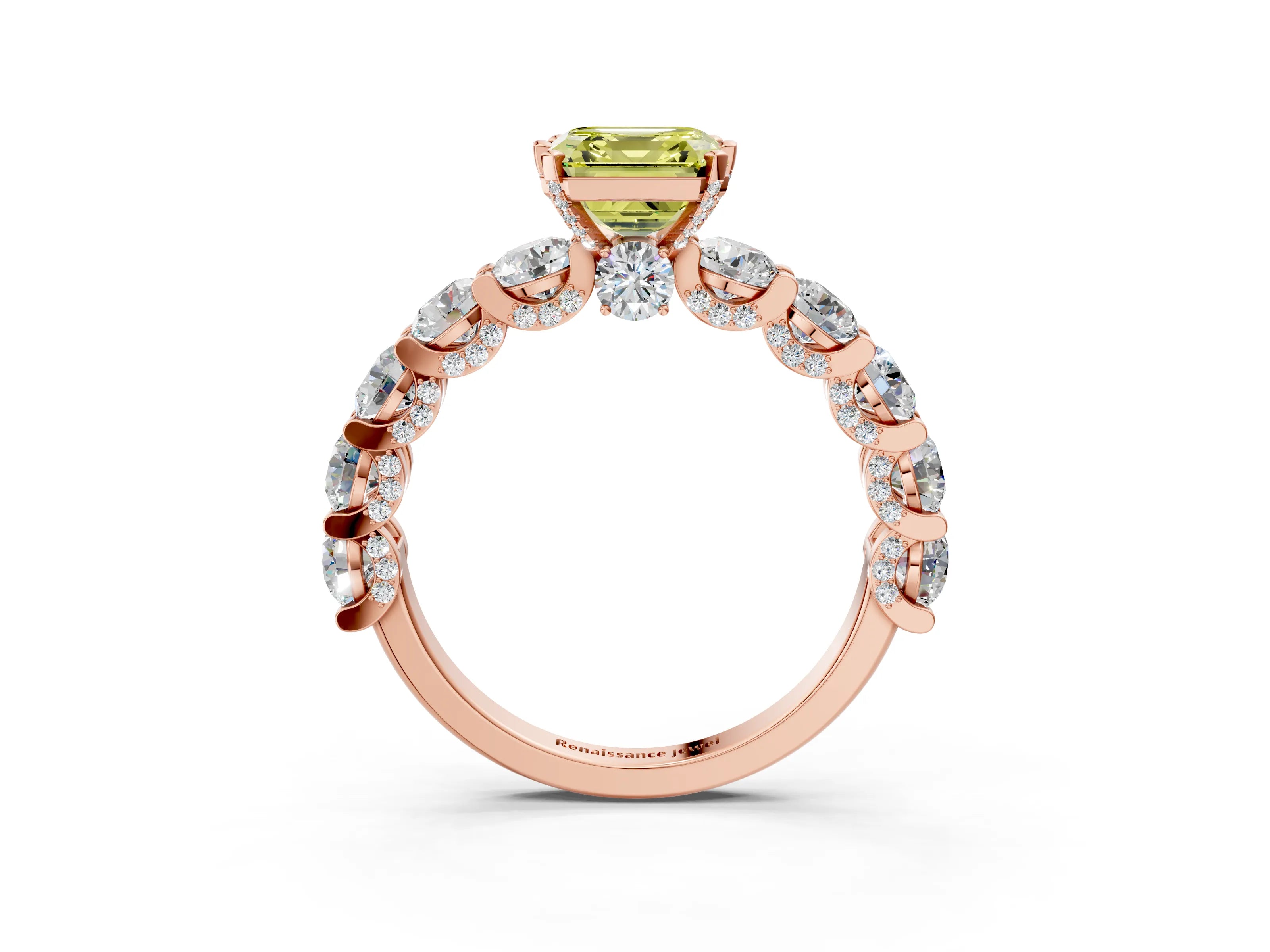 Rose gold Round Diamond Side Stone Engagement Ring with Six-Prong Setting_3