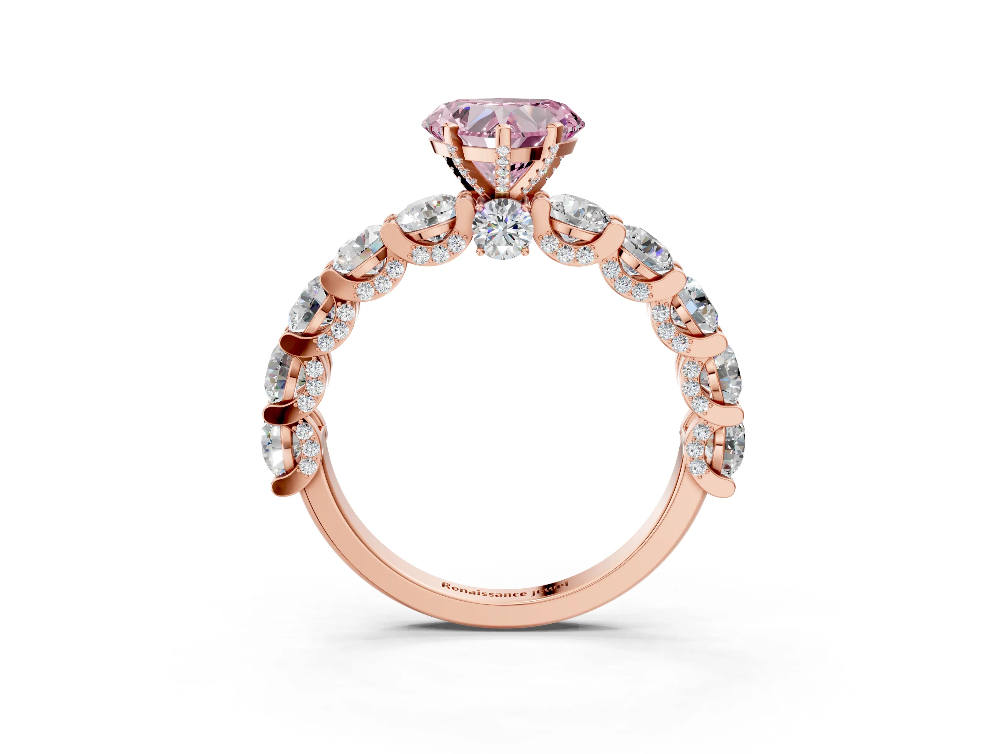 Rose gold Round Diamond Side Stone Engagement Ring with Six-Prong Setting_3