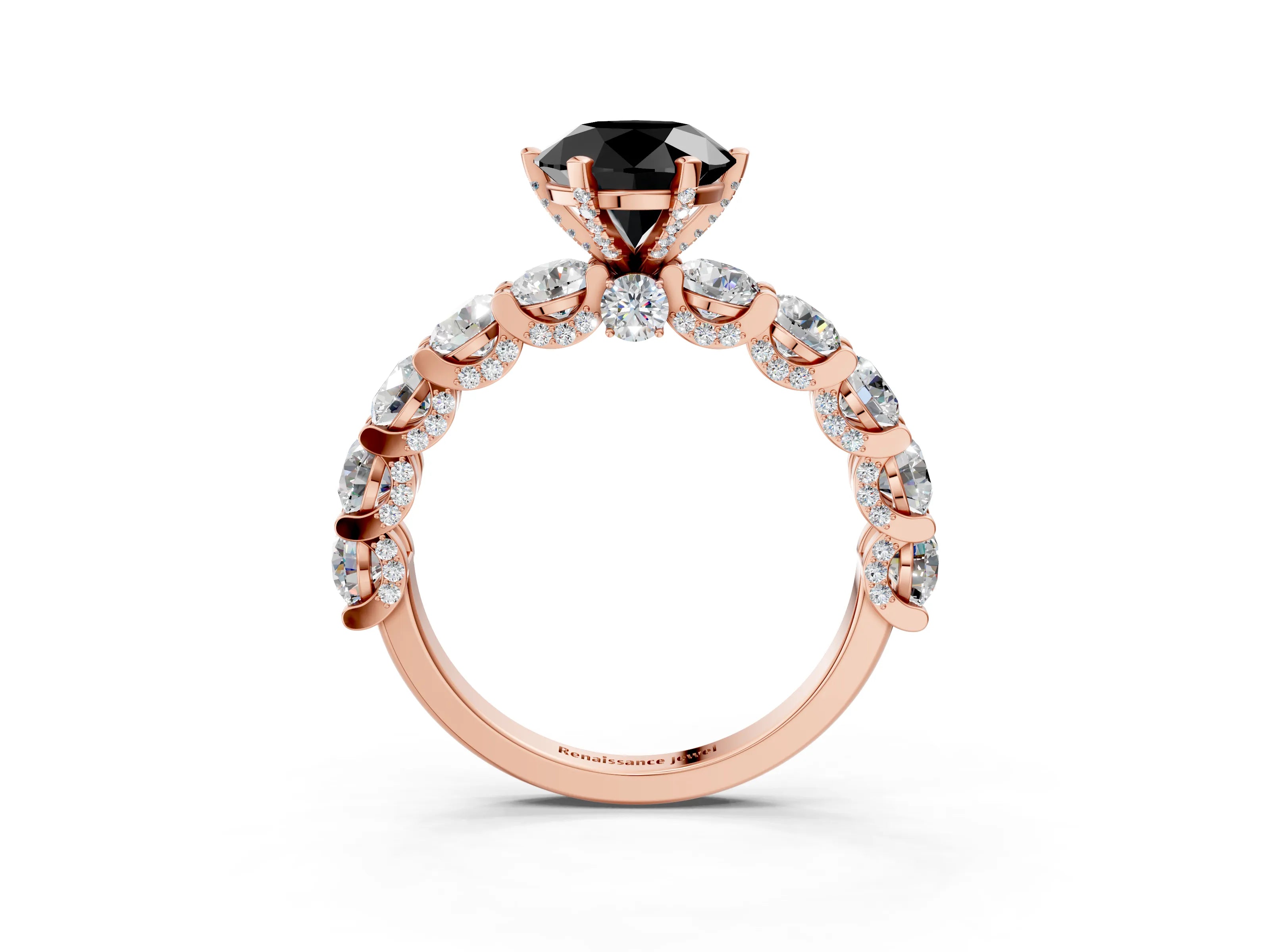 Rose gold Round Diamond Side Stone Engagement Ring with Six-Prong Setting_3