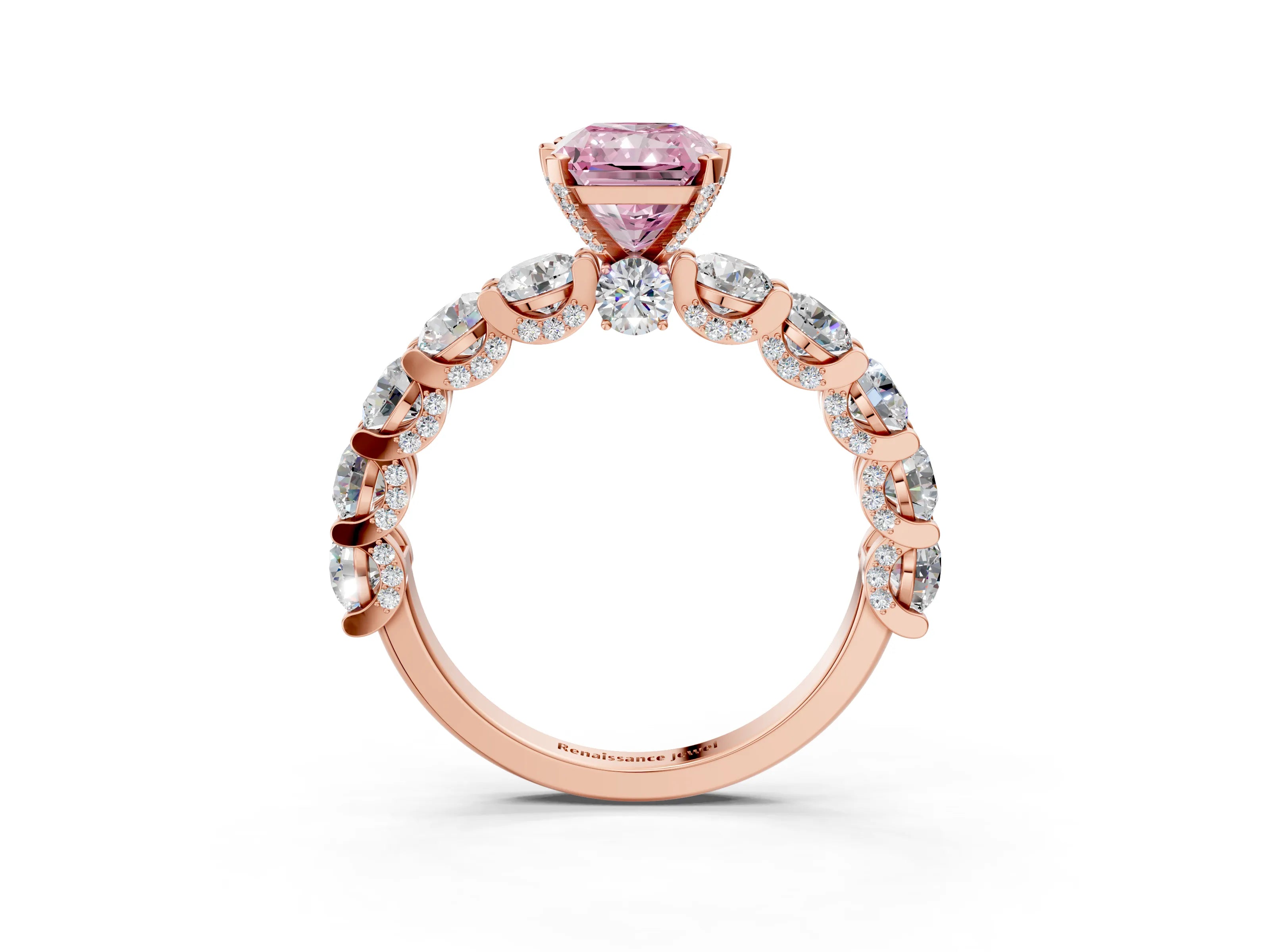 Rose gold Round Diamond Side Stone Engagement Ring with Six-Prong Setting_3