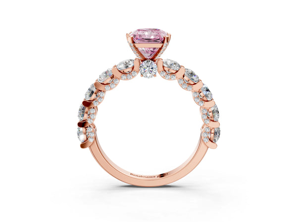 Rose gold Round Diamond Side Stone Engagement Ring with Six-Prong Setting