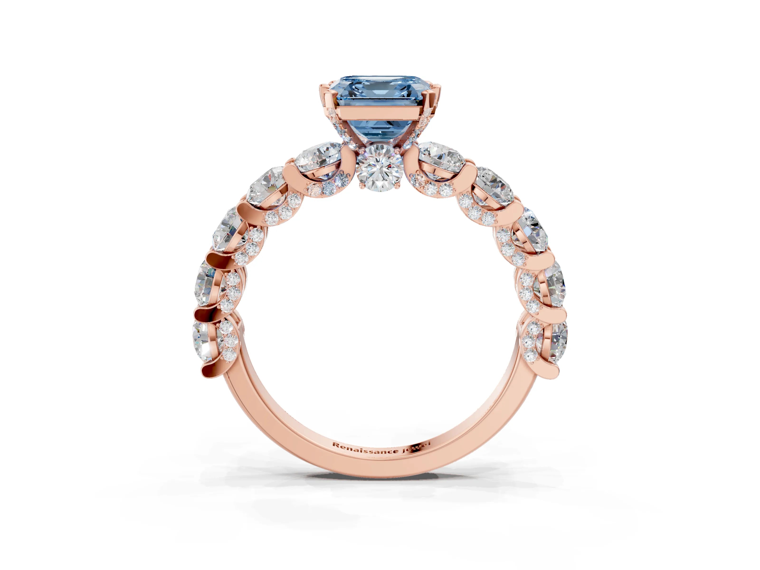 Rose gold Round Diamond Side Stone Engagement Ring with Six-Prong Setting_3