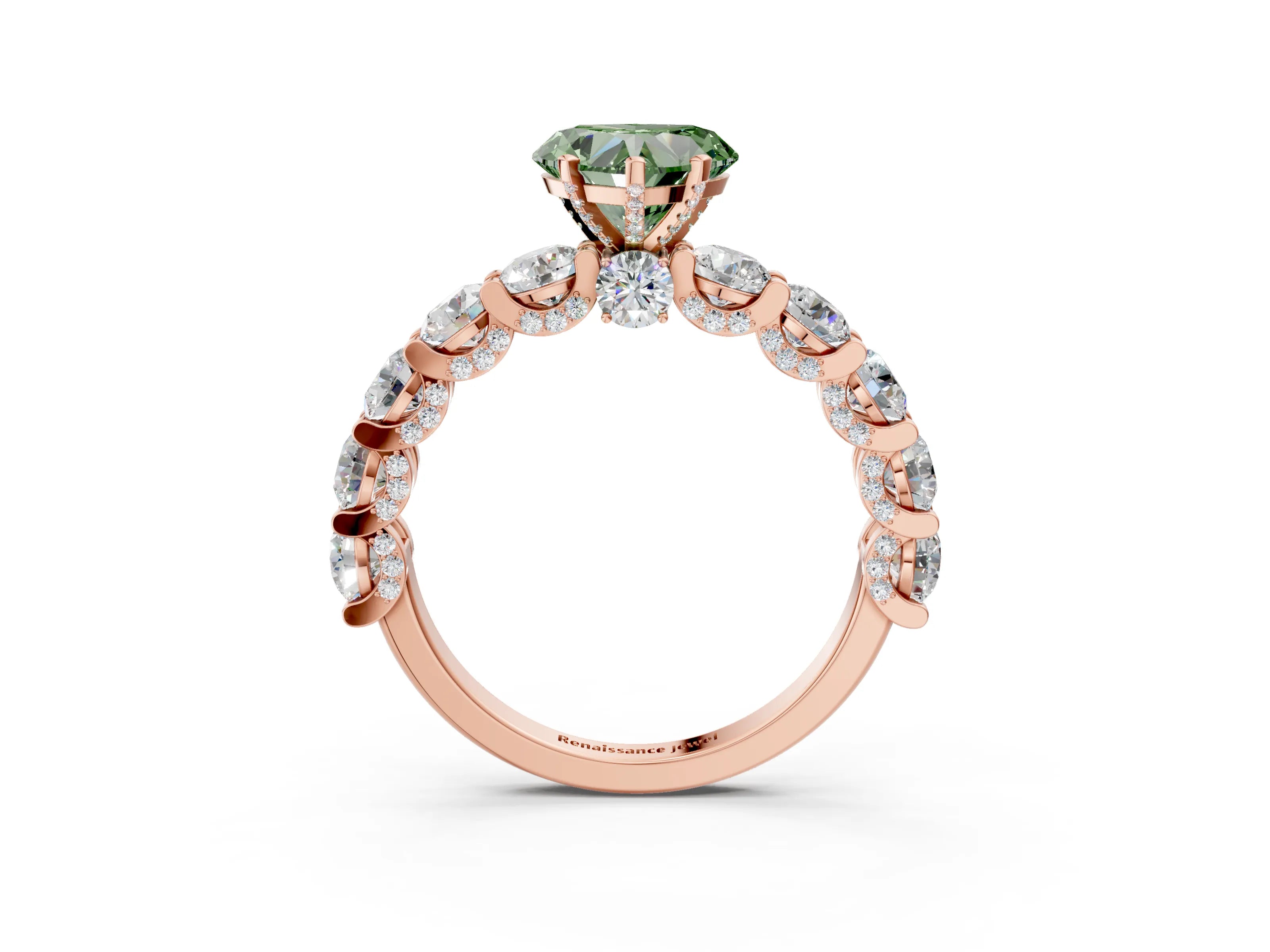 Rose gold Round Diamond Side Stone Engagement Ring with Six-Prong Setting_3