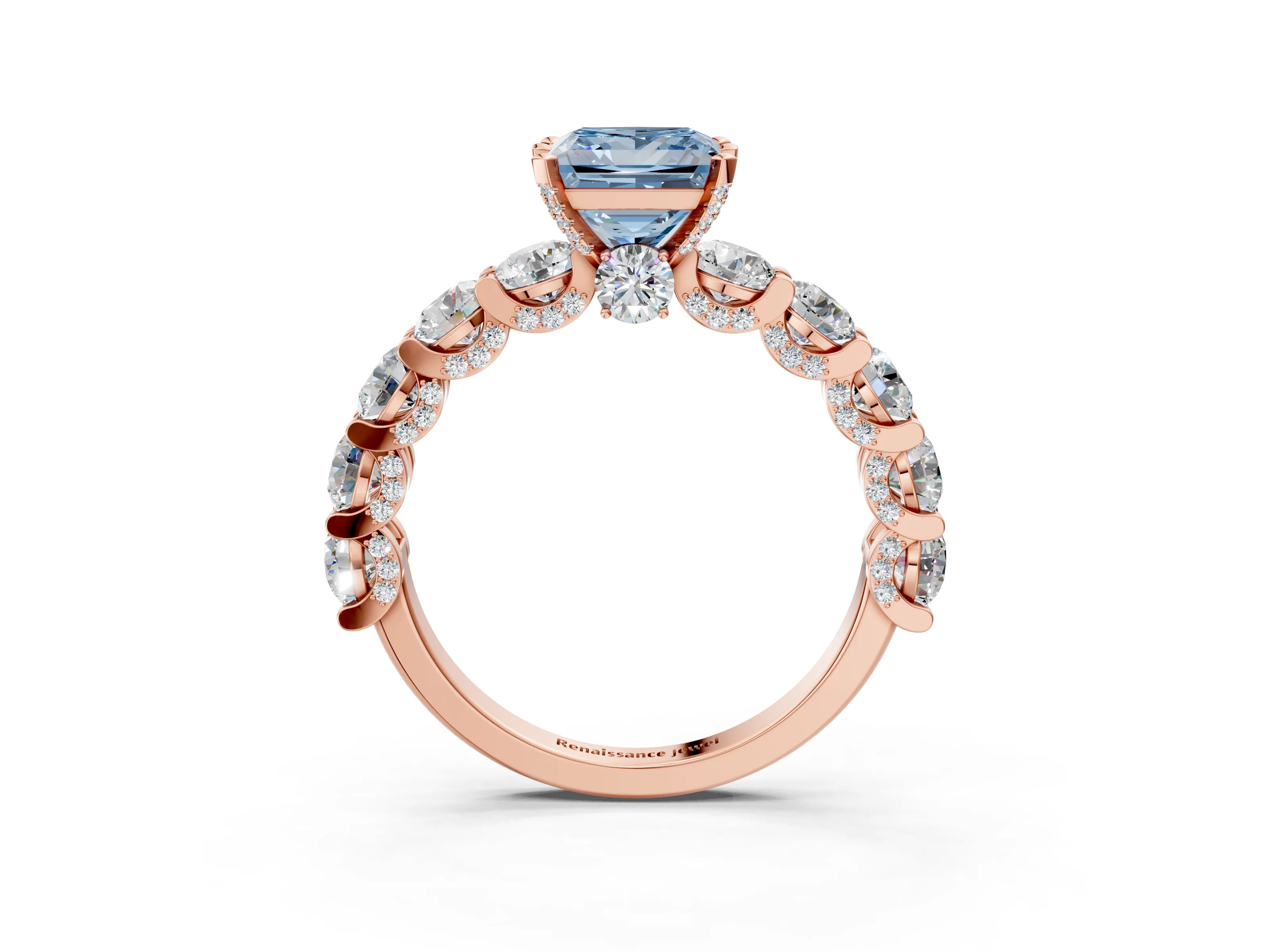 Rose gold Round Diamond Side Stone Engagement Ring with Six-Prong Setting_3