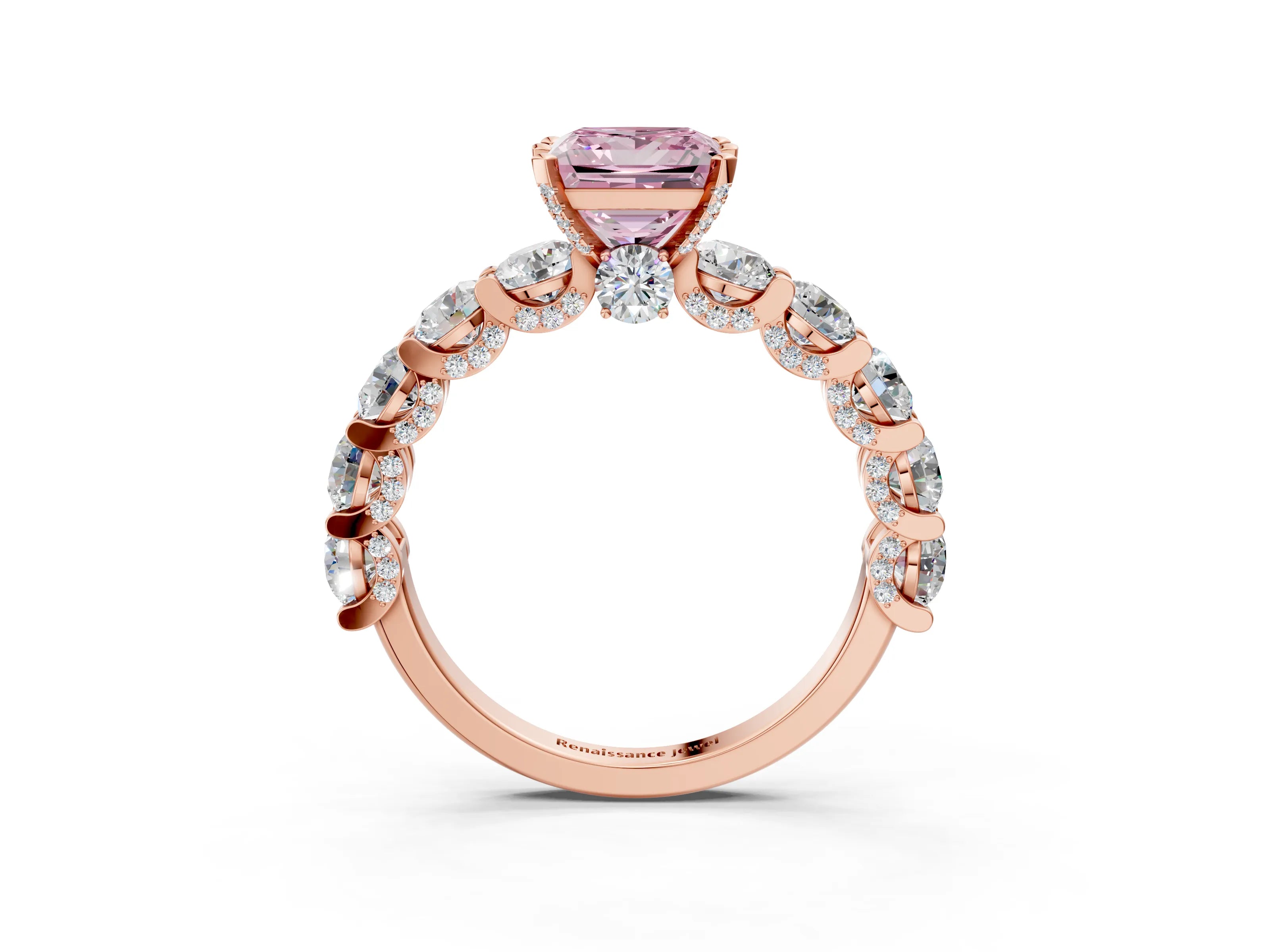 Rose gold Round Diamond Side Stone Engagement Ring with Six-Prong Setting_3