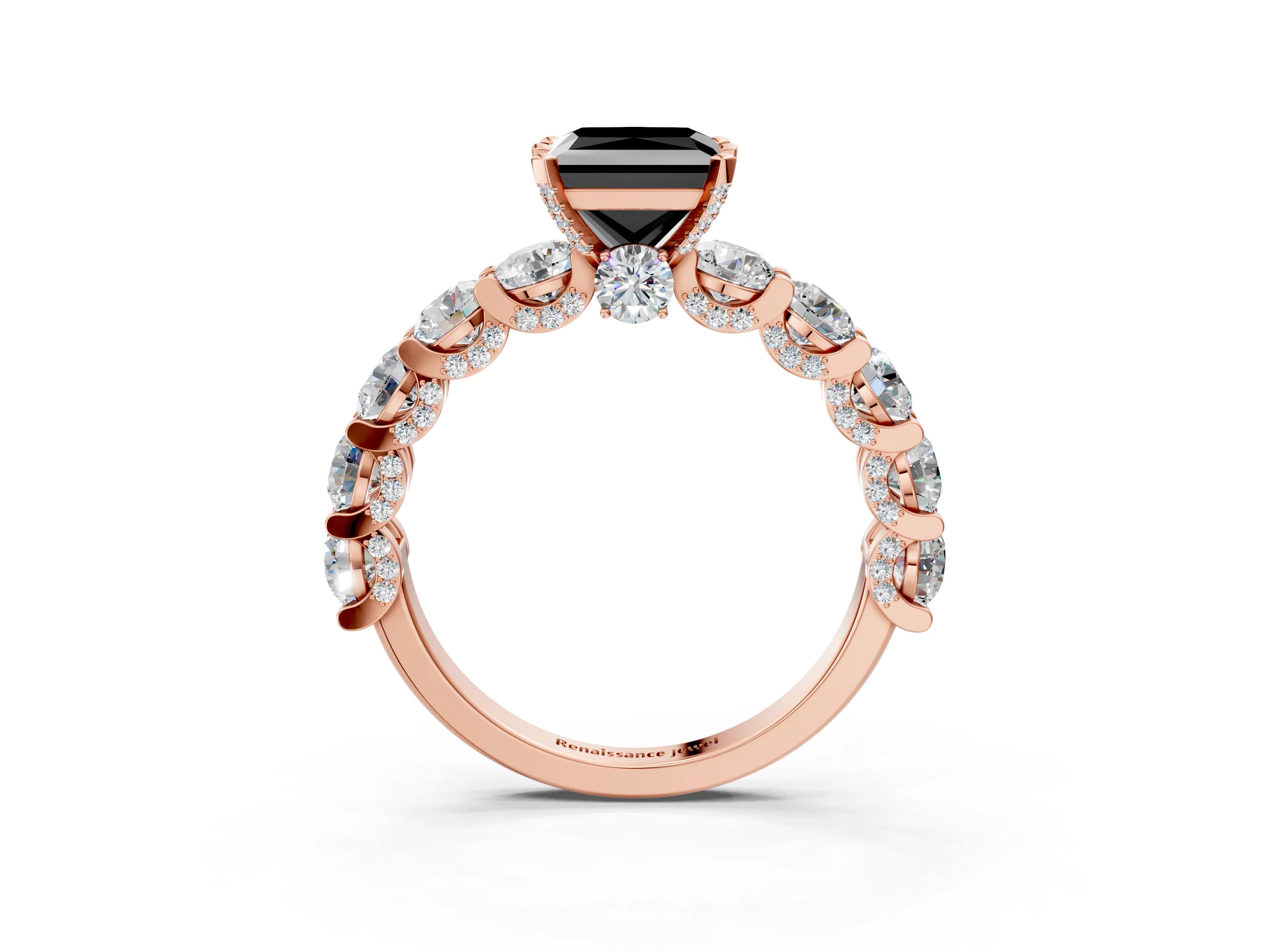 Rose gold Round Diamond Side Stone Engagement Ring with Six-Prong Setting_3