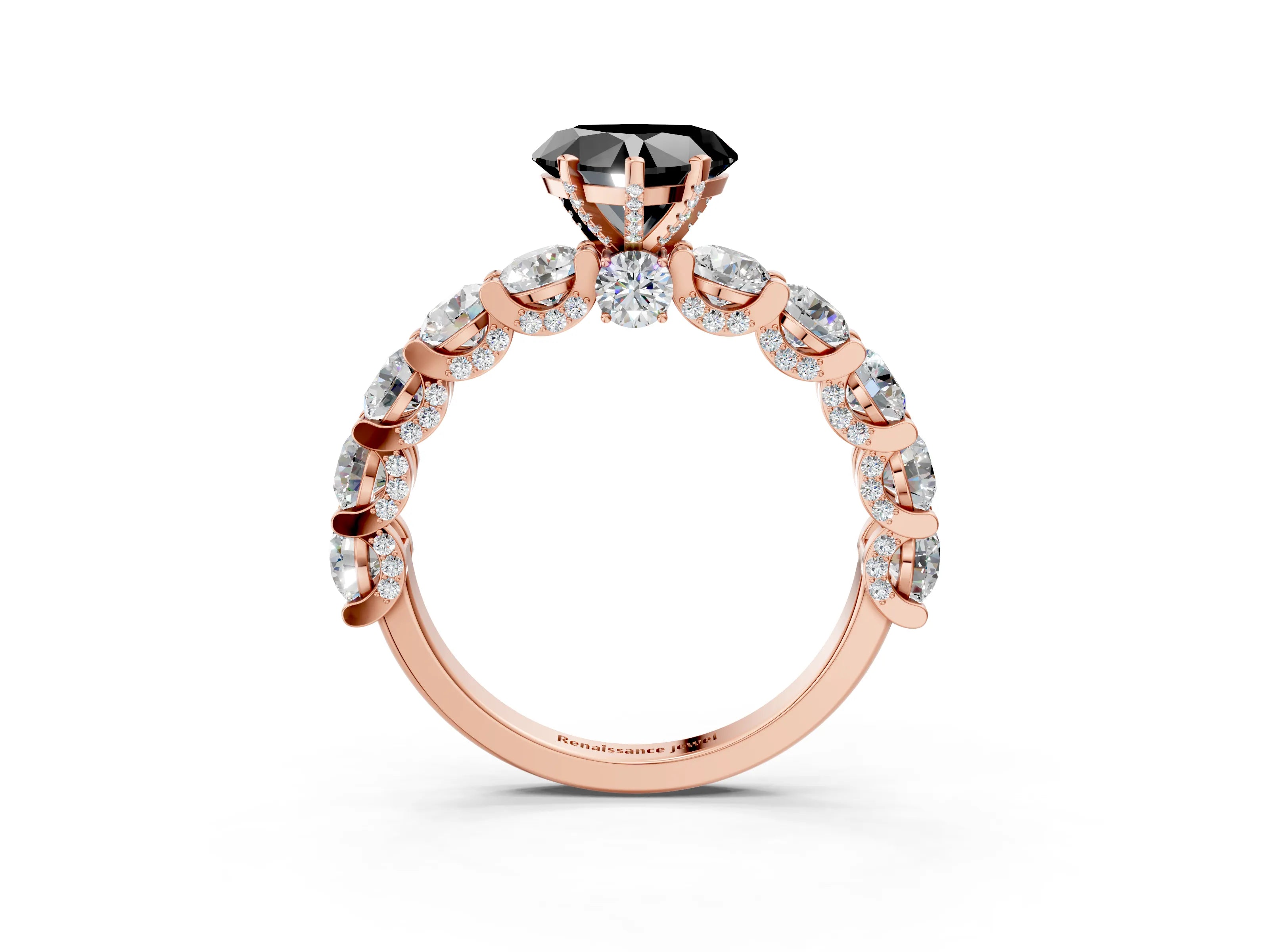 Rose gold Round Diamond Side Stone Engagement Ring with Six-Prong Setting_3