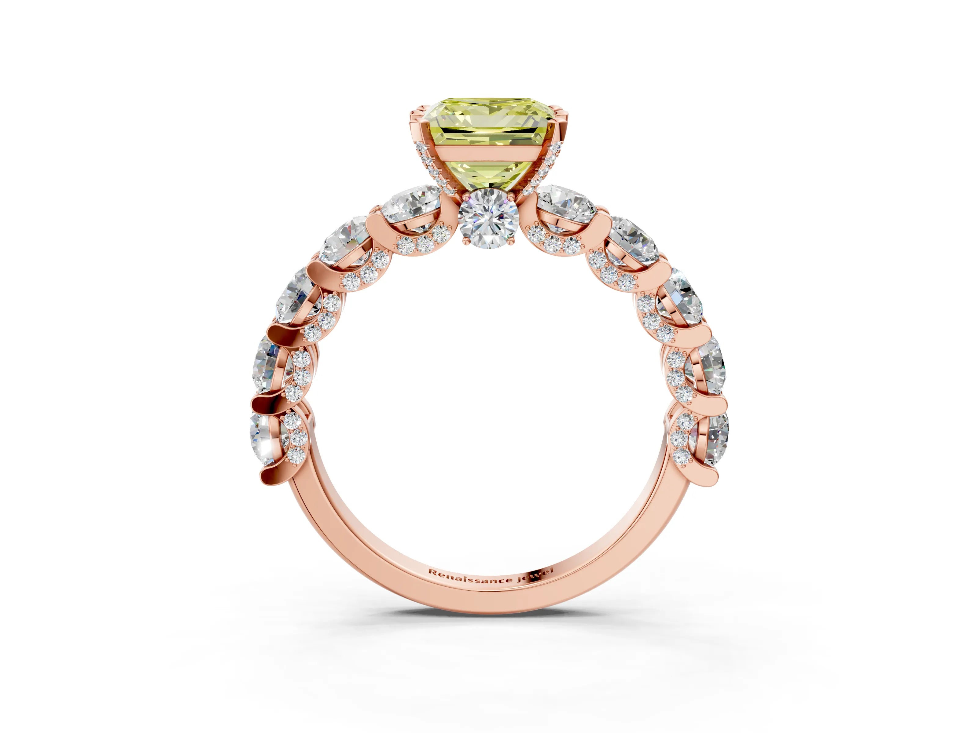 Rose gold Round Diamond Side Stone Engagement Ring with Six-Prong Setting_3