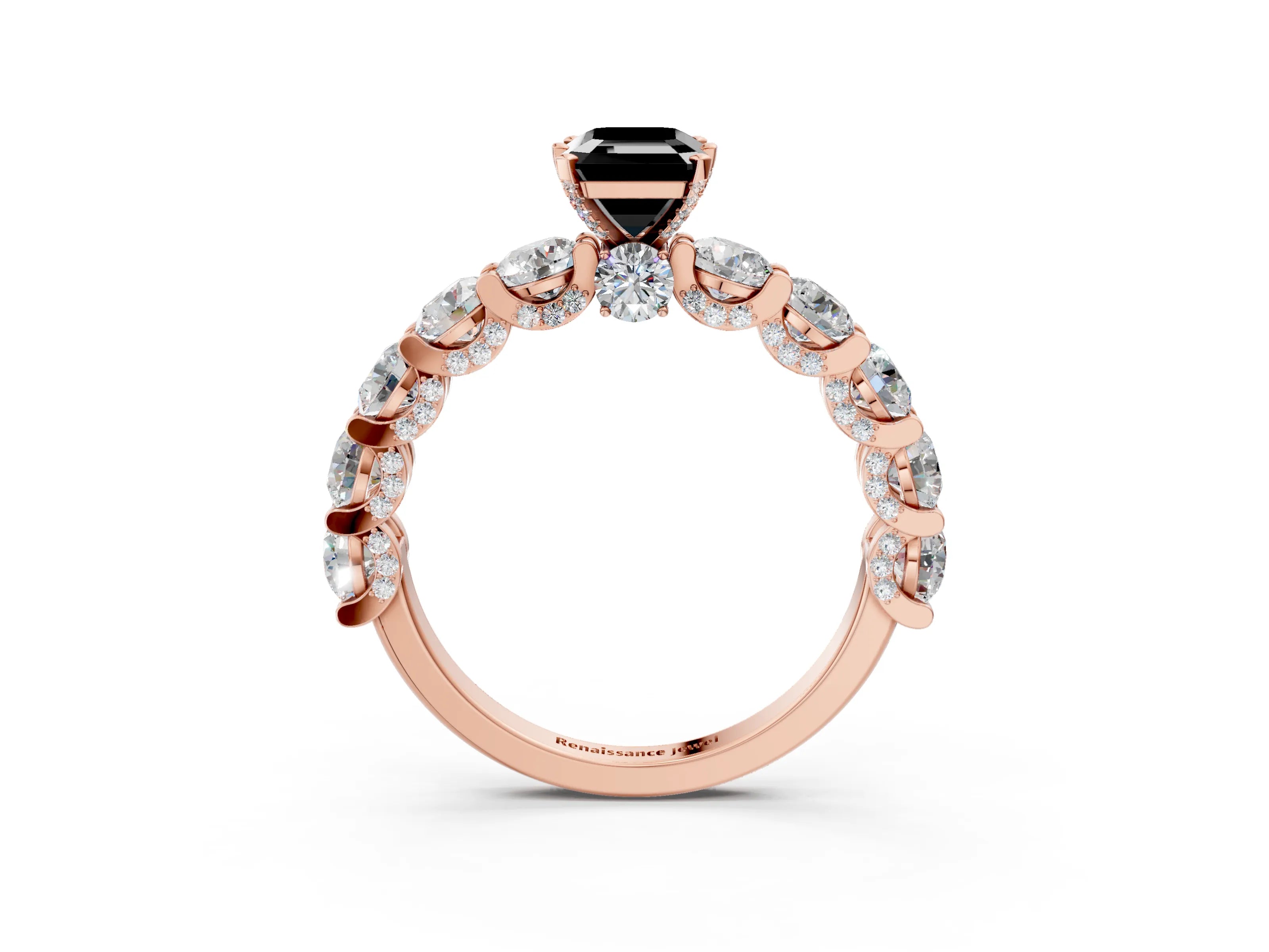 Rose gold Round Diamond Side Stone Engagement Ring with Six-Prong Setting_3