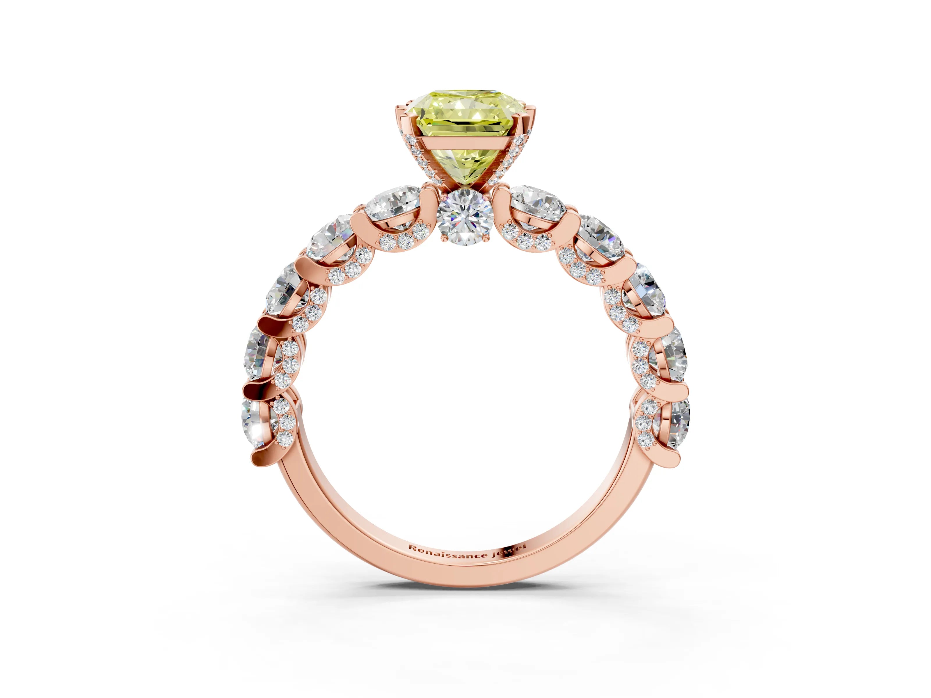 Rose gold Round Diamond Side Stone Engagement Ring with Six-Prong Setting_3