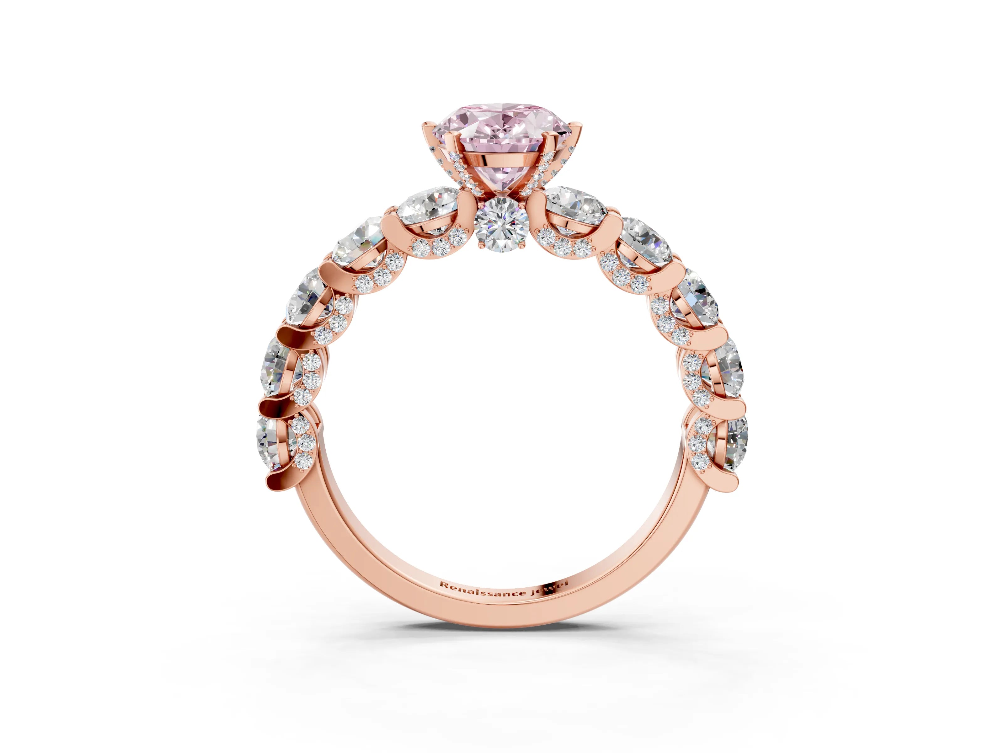 Rose gold Round Diamond Side Stone Engagement Ring with Six-Prong Setting_3
