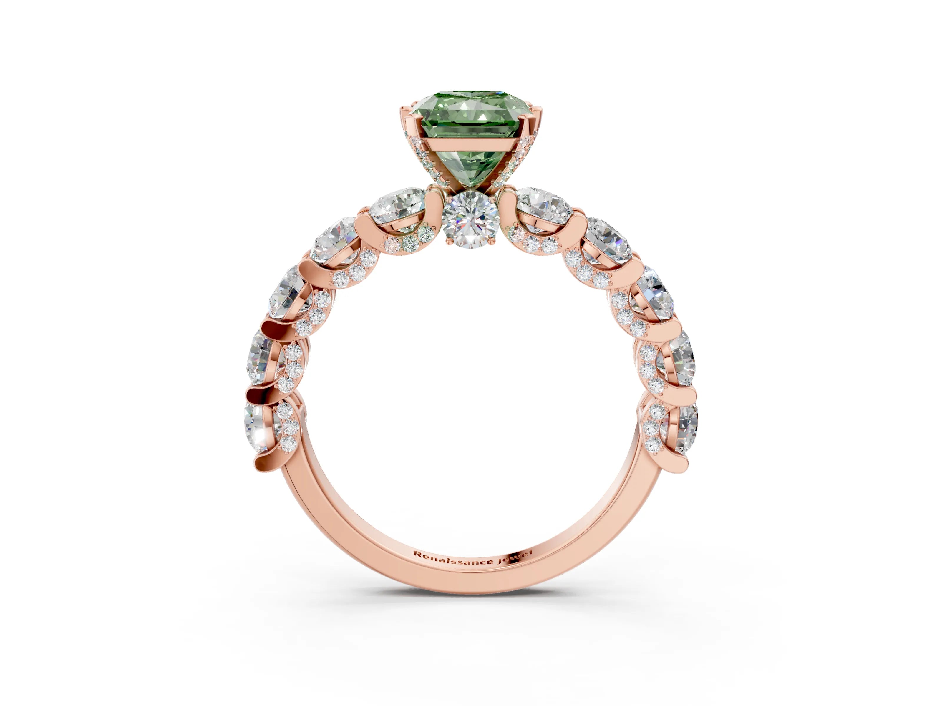 Rose gold Round Diamond Side Stone Engagement Ring with Six-Prong Setting_3