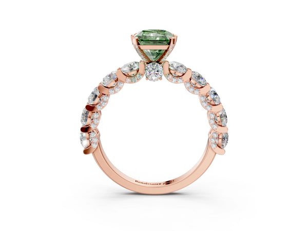 Rose gold Round Diamond Side Stone Engagement Ring with Six-Prong Setting