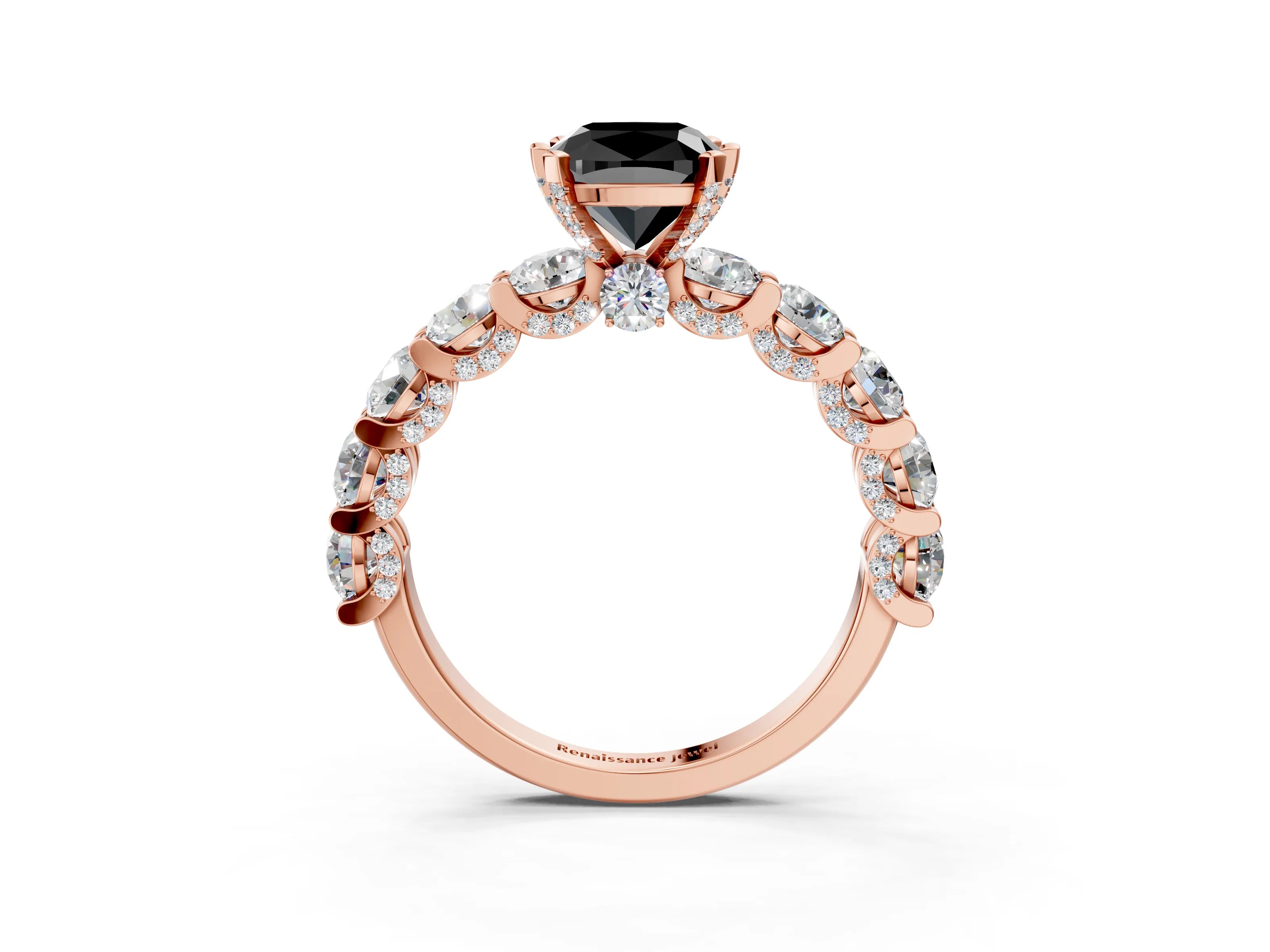 Rose gold Round Diamond Side Stone Engagement Ring with Six-Prong Setting_3