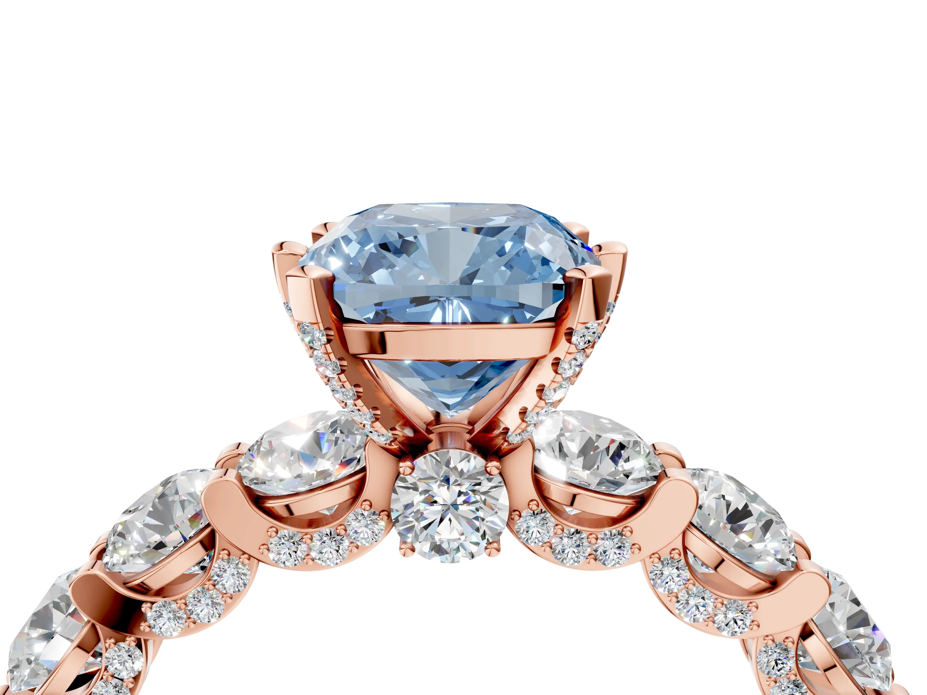 Rose gold Round Diamond Side Stone Engagement Ring with Six-Prong Setting_4