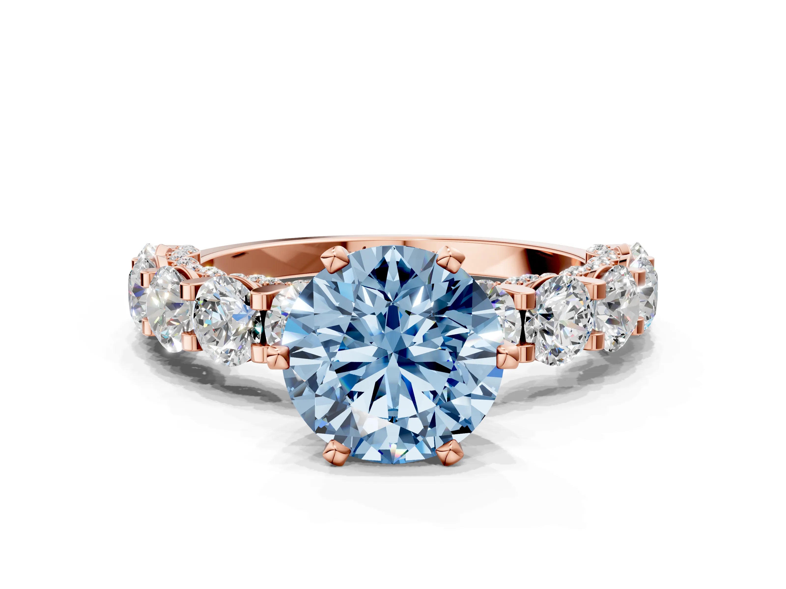 Rose gold Round Diamond Side Stone Engagement Ring with Six-Prong Setting