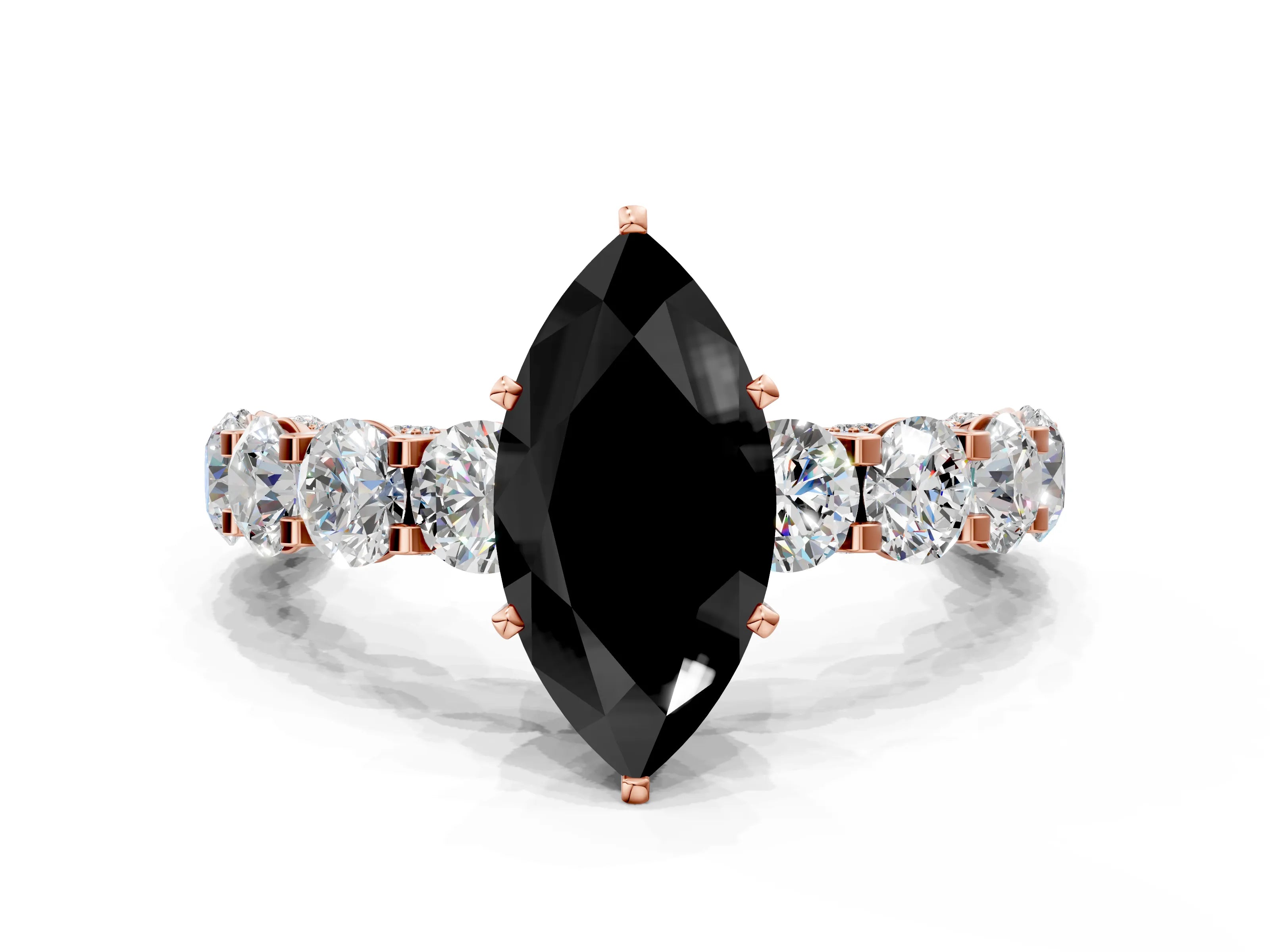 Rose gold Round Diamond Side Stone Engagement Ring with Six-Prong Setting