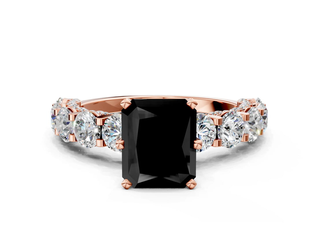 Rose gold Round Diamond Side Stone Engagement Ring with Six-Prong Setting