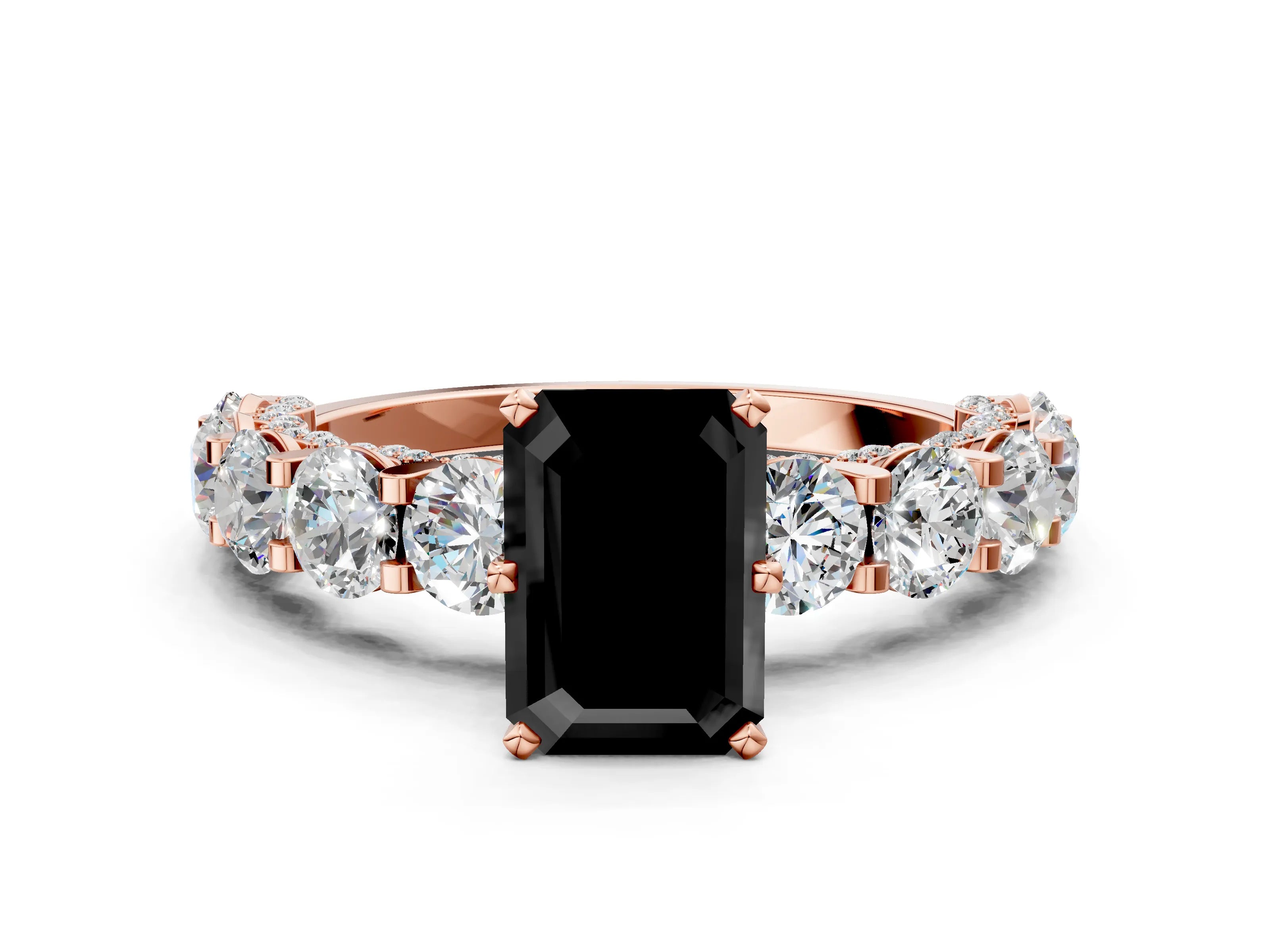 Rose gold Round Diamond Side Stone Engagement Ring with Six-Prong Setting