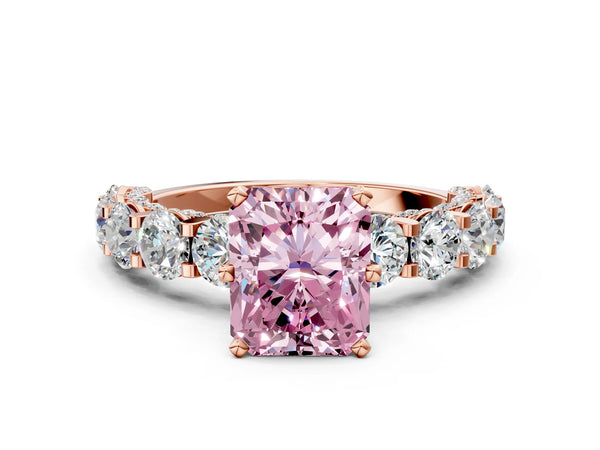 Rose gold Round Diamond Side Stone Engagement Ring with Six-Prong Setting