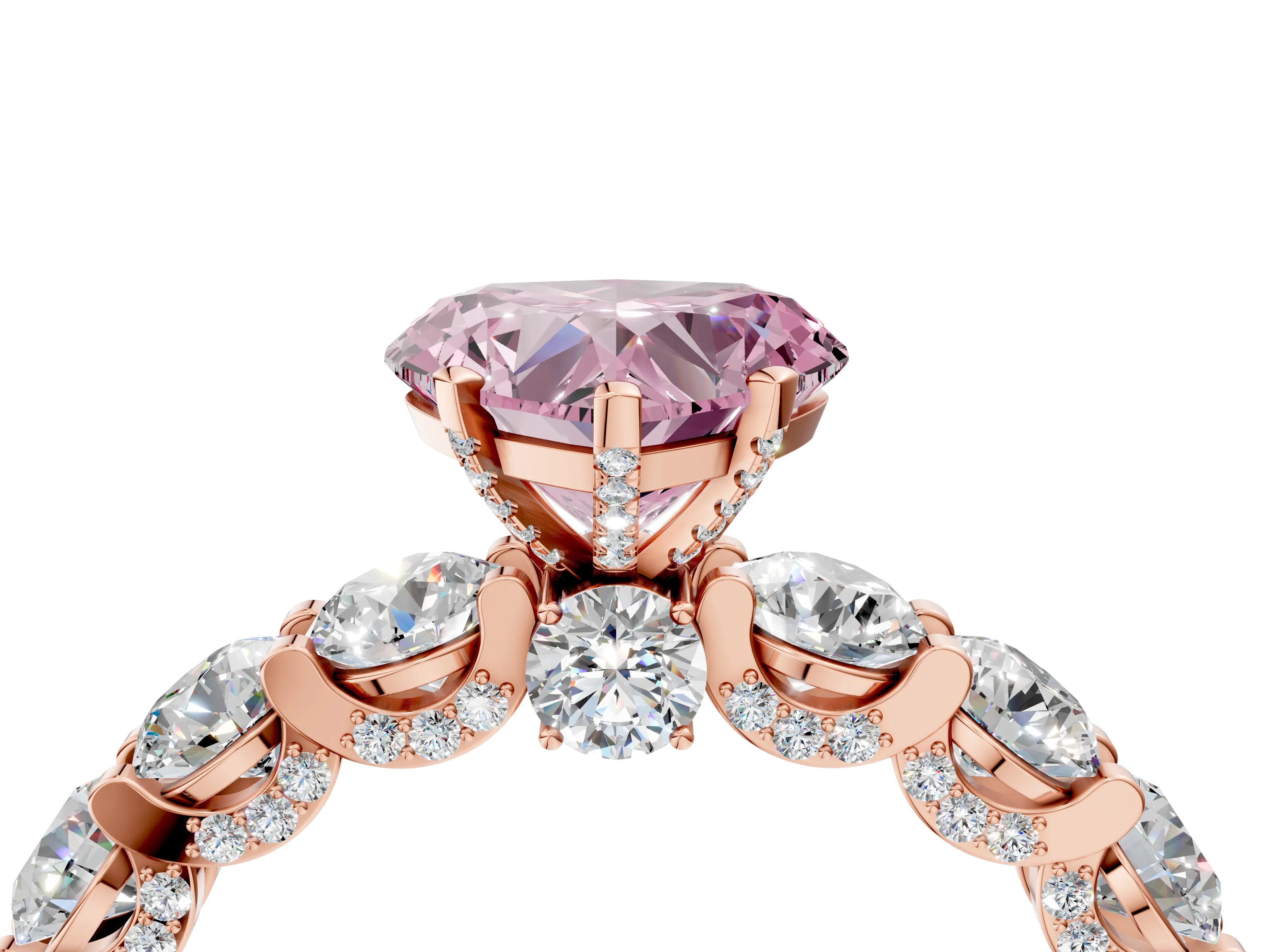 Rose gold Round Diamond Side Stone Engagement Ring with Six-Prong Setting_4