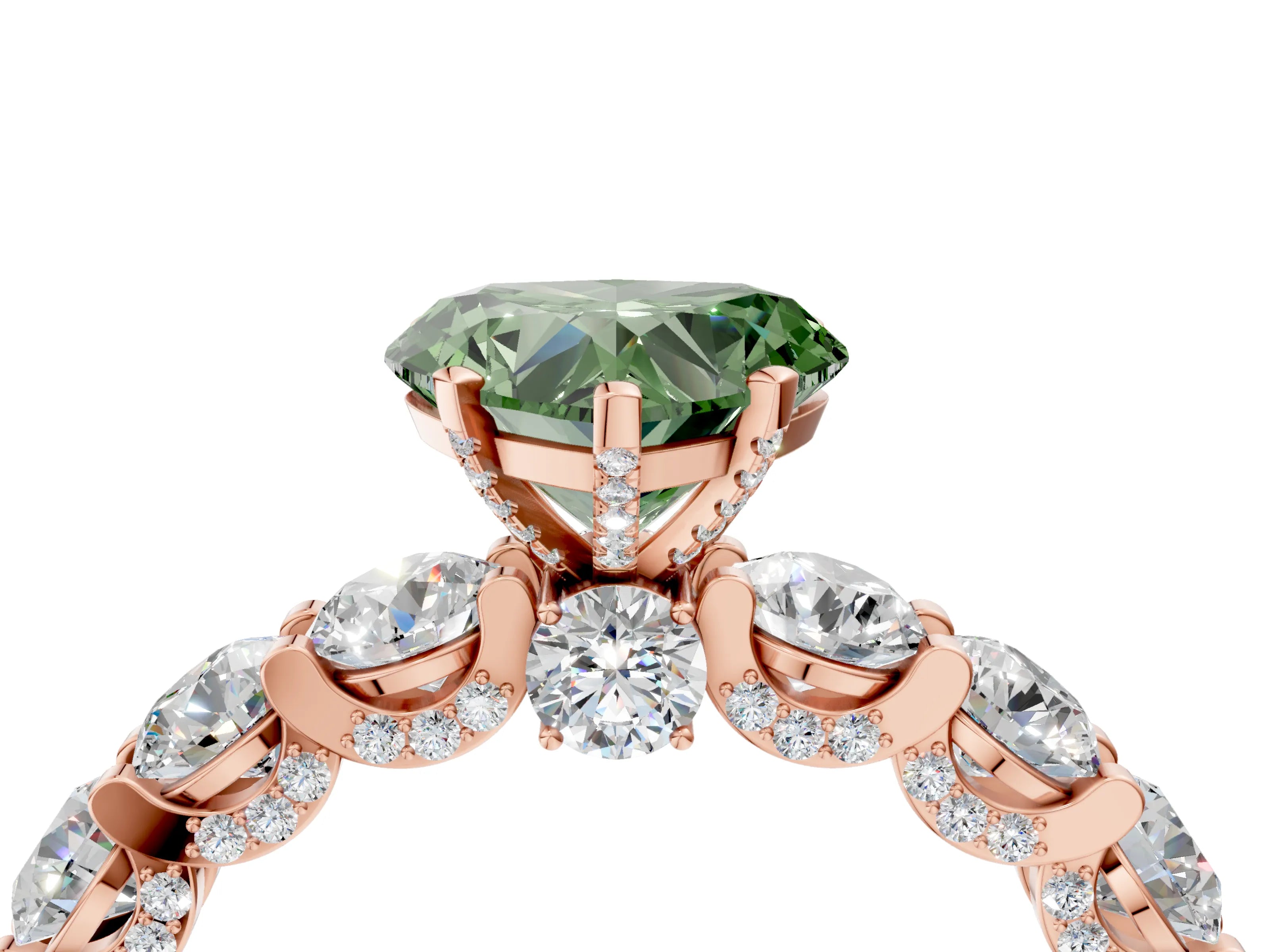 Rose gold Round Diamond Side Stone Engagement Ring with Six-Prong Setting_4