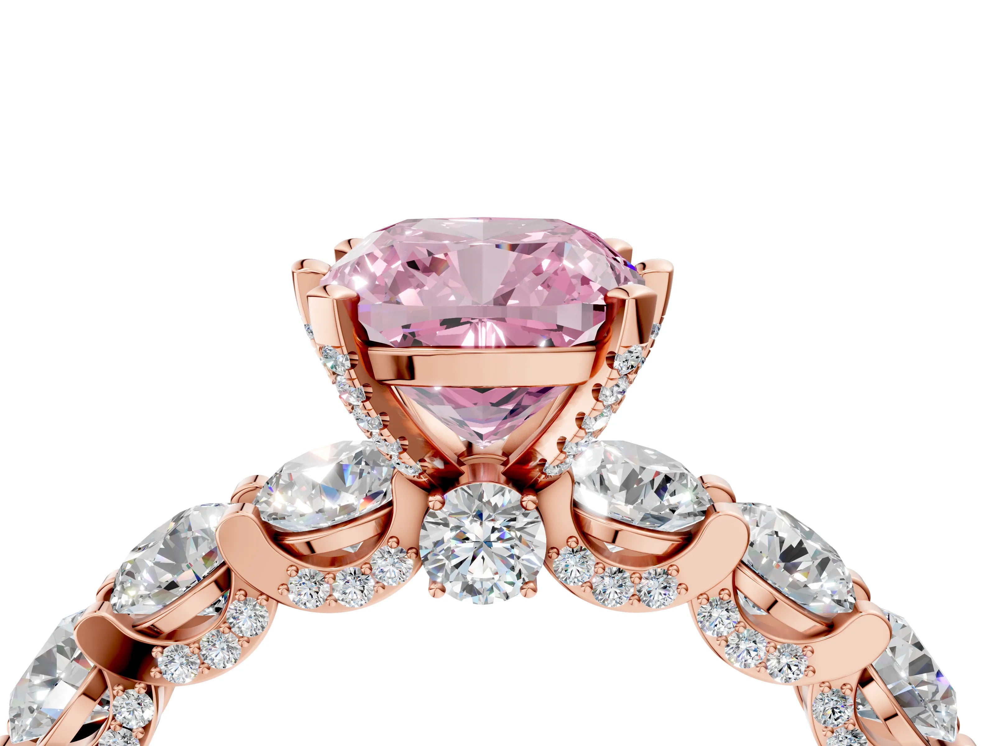 Rose gold Round Diamond Side Stone Engagement Ring with Six-Prong Setting_4