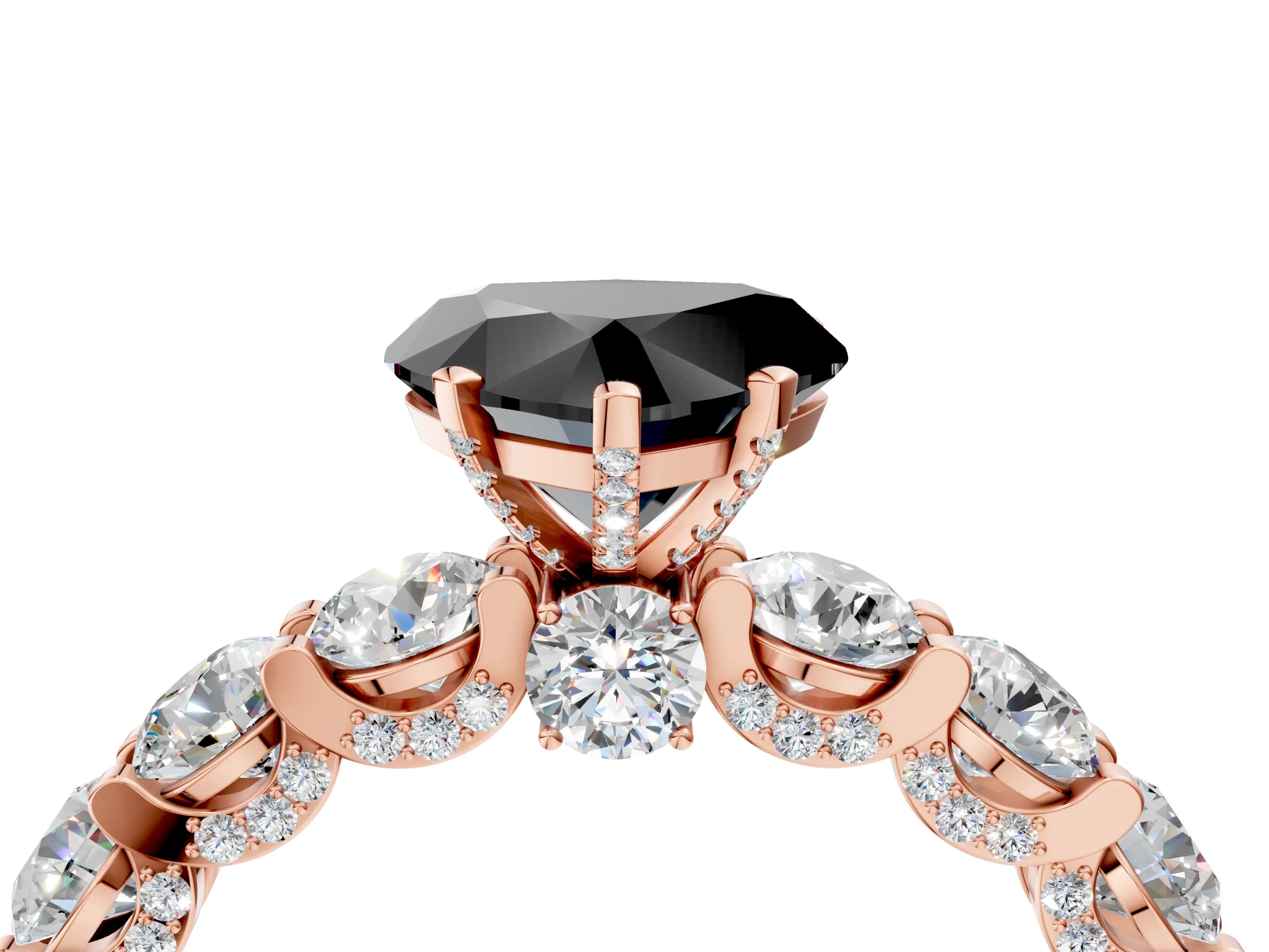 Rose gold Round Diamond Side Stone Engagement Ring with Six-Prong Setting_4