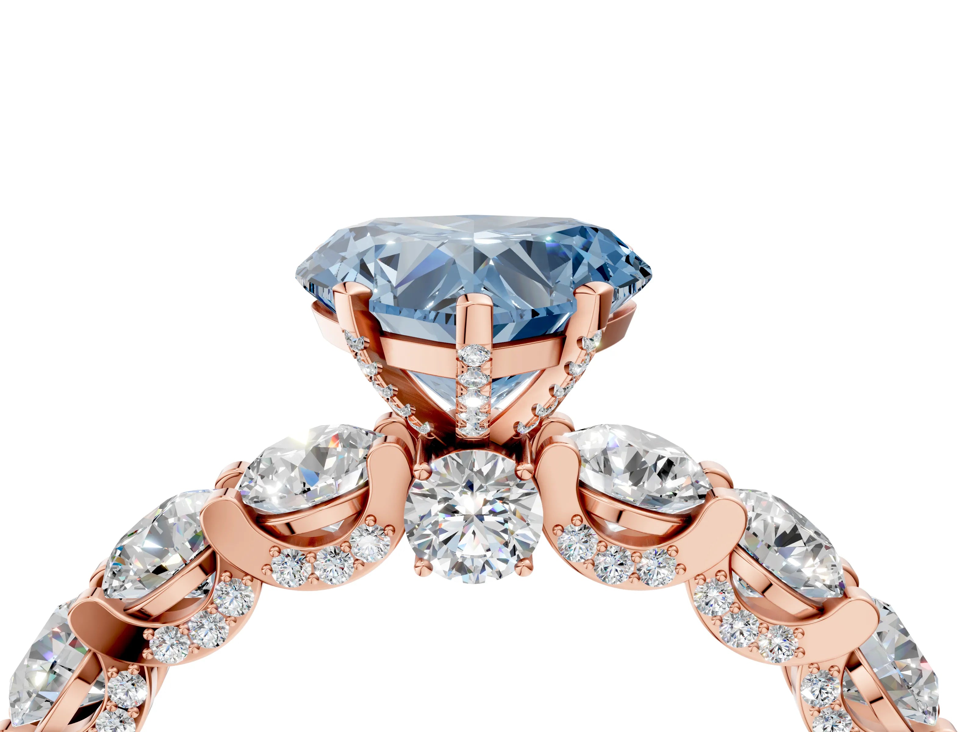Rose gold Round Diamond Side Stone Engagement Ring with Six-Prong Setting_4