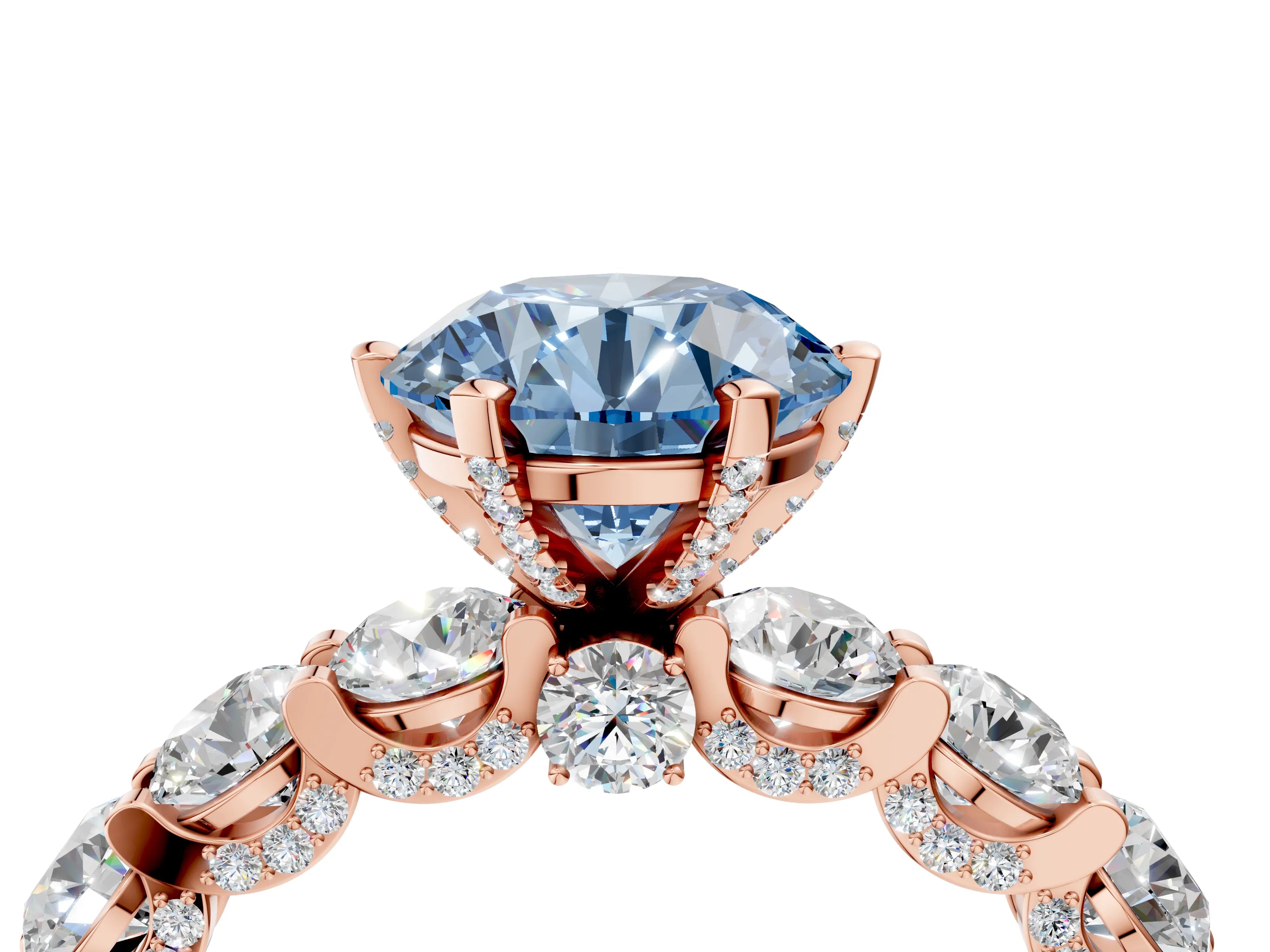 Rose gold Round Diamond Side Stone Engagement Ring with Six-Prong Setting_4