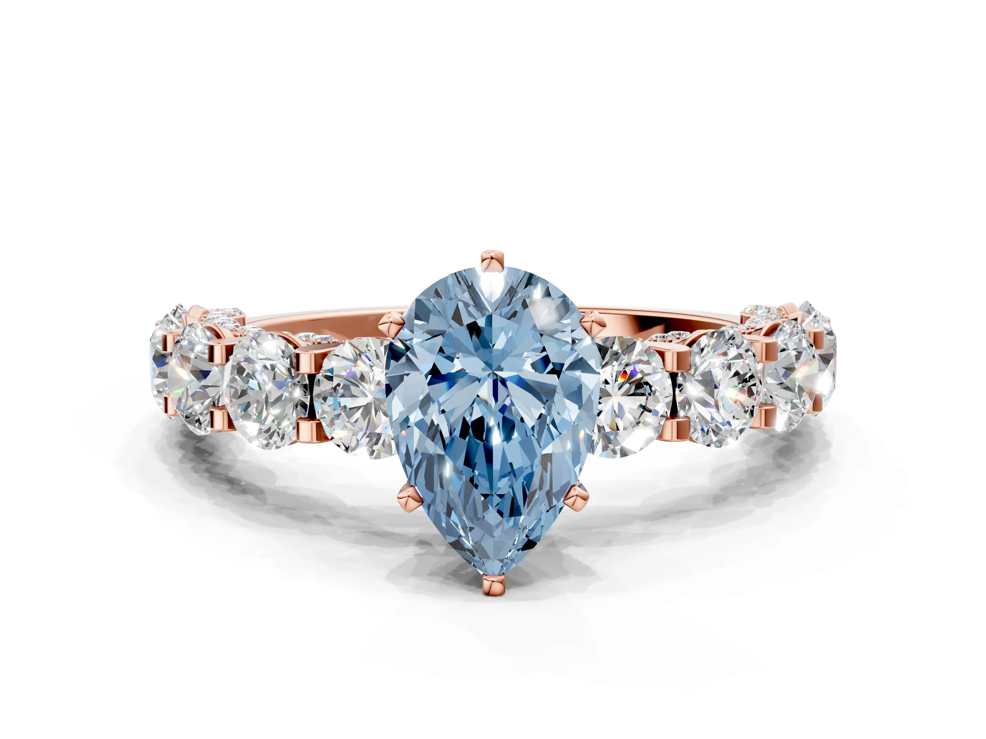 Rose gold Round Diamond Side Stone Engagement Ring with Six-Prong Setting
