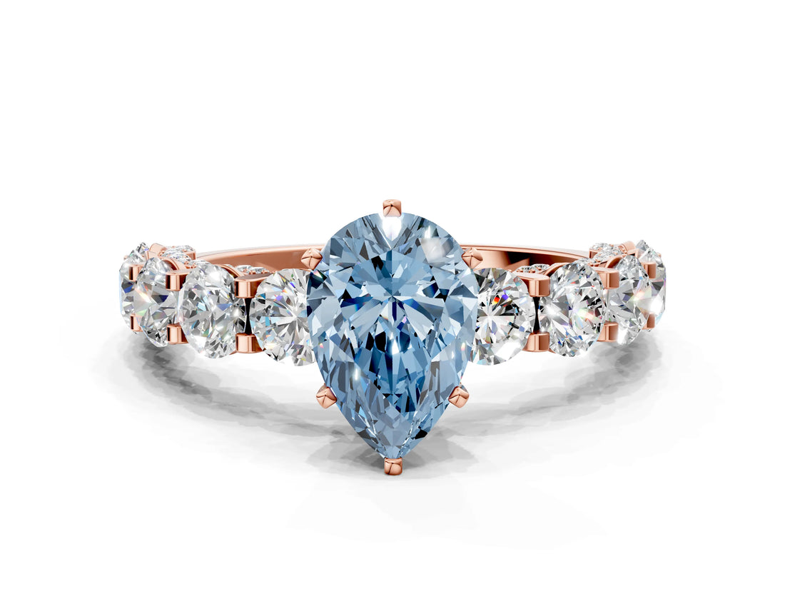 Rose gold Round Diamond Side Stone Engagement Ring with Six-Prong Setting