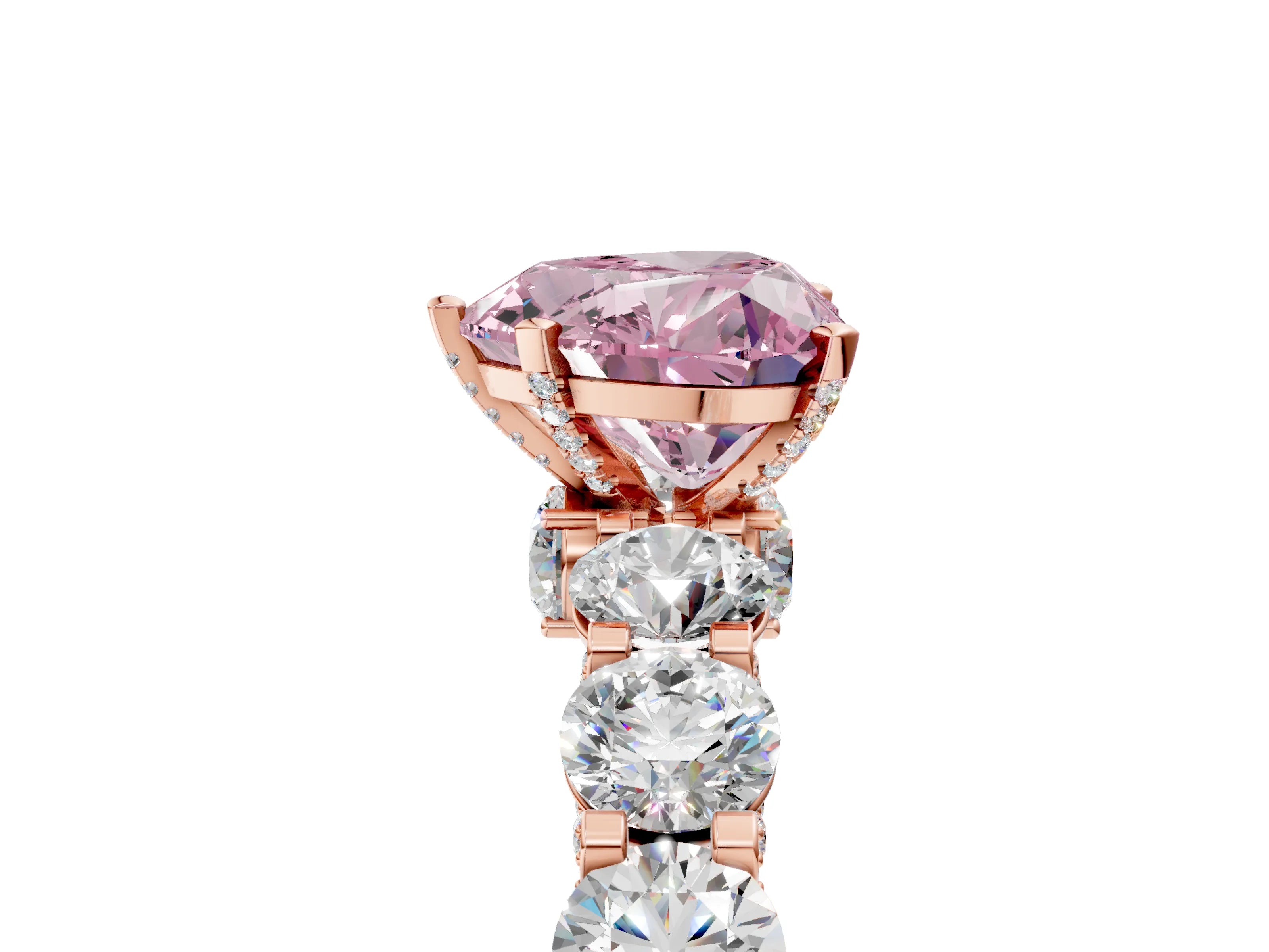 Rose gold Round Diamond Side Stone Engagement Ring with Six-Prong Setting_5