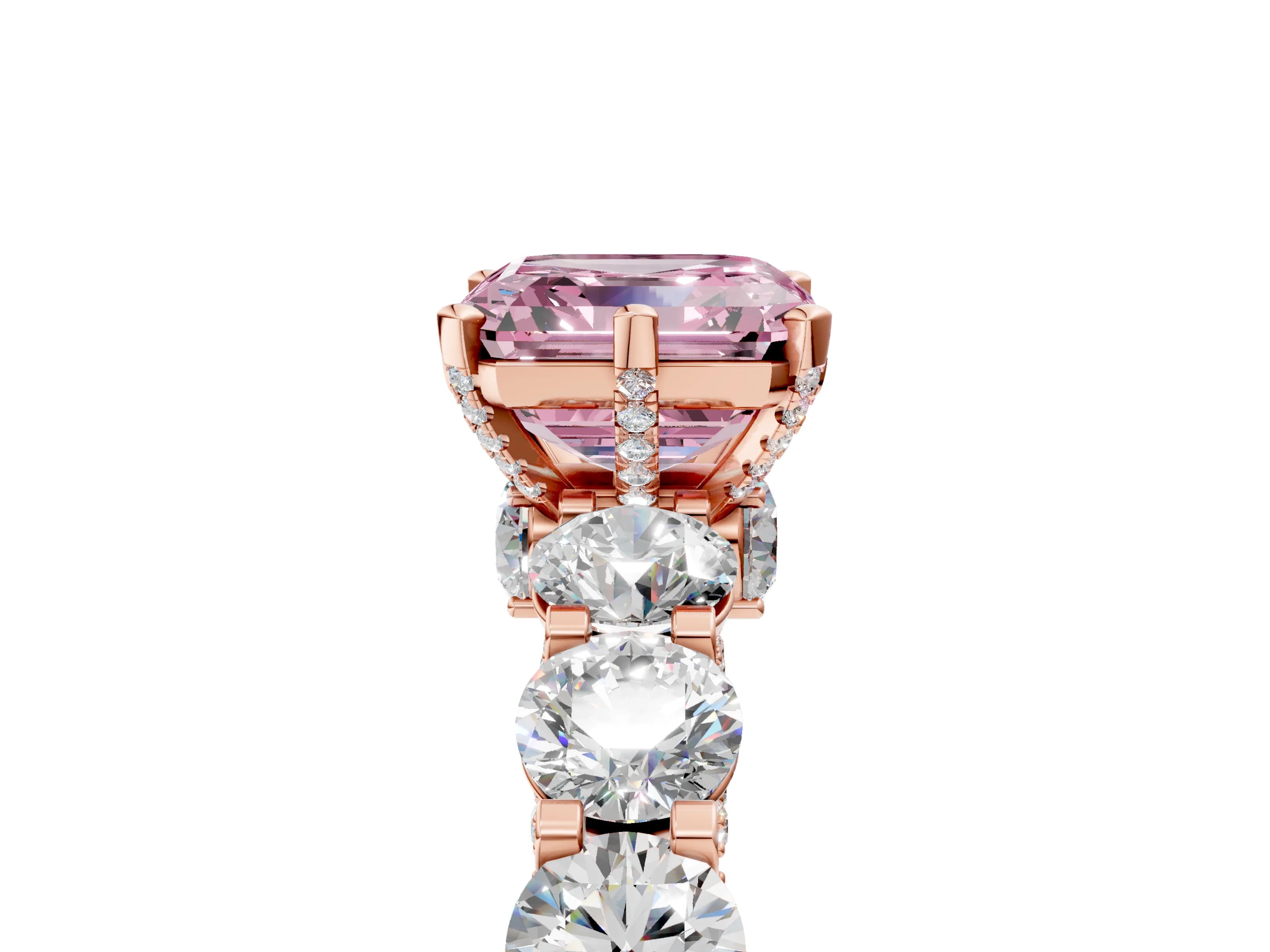Rose gold Round Diamond Side Stone Engagement Ring with Six-Prong Setting_5