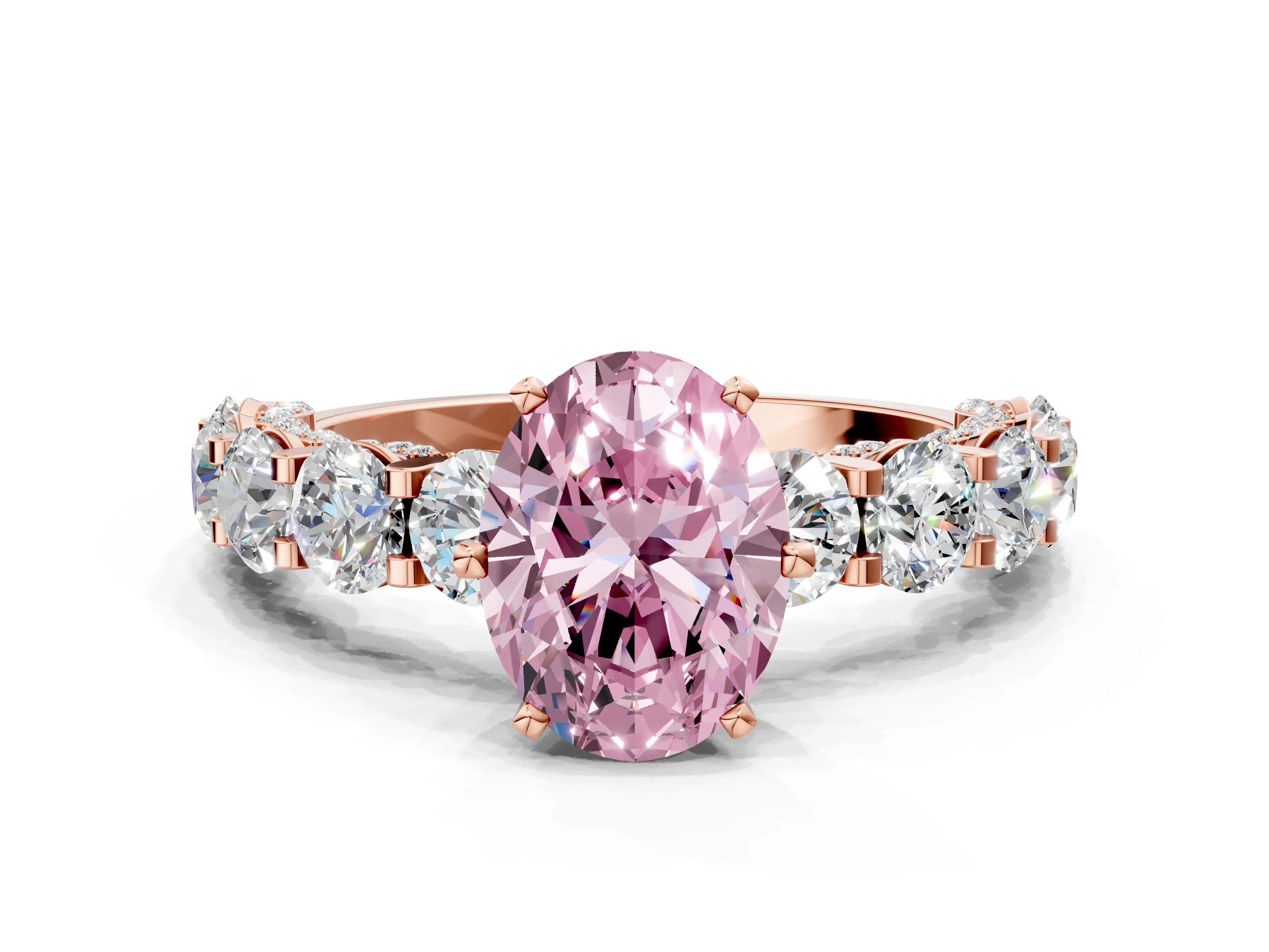 Rose gold Round Diamond Side Stone Engagement Ring with Six-Prong Setting