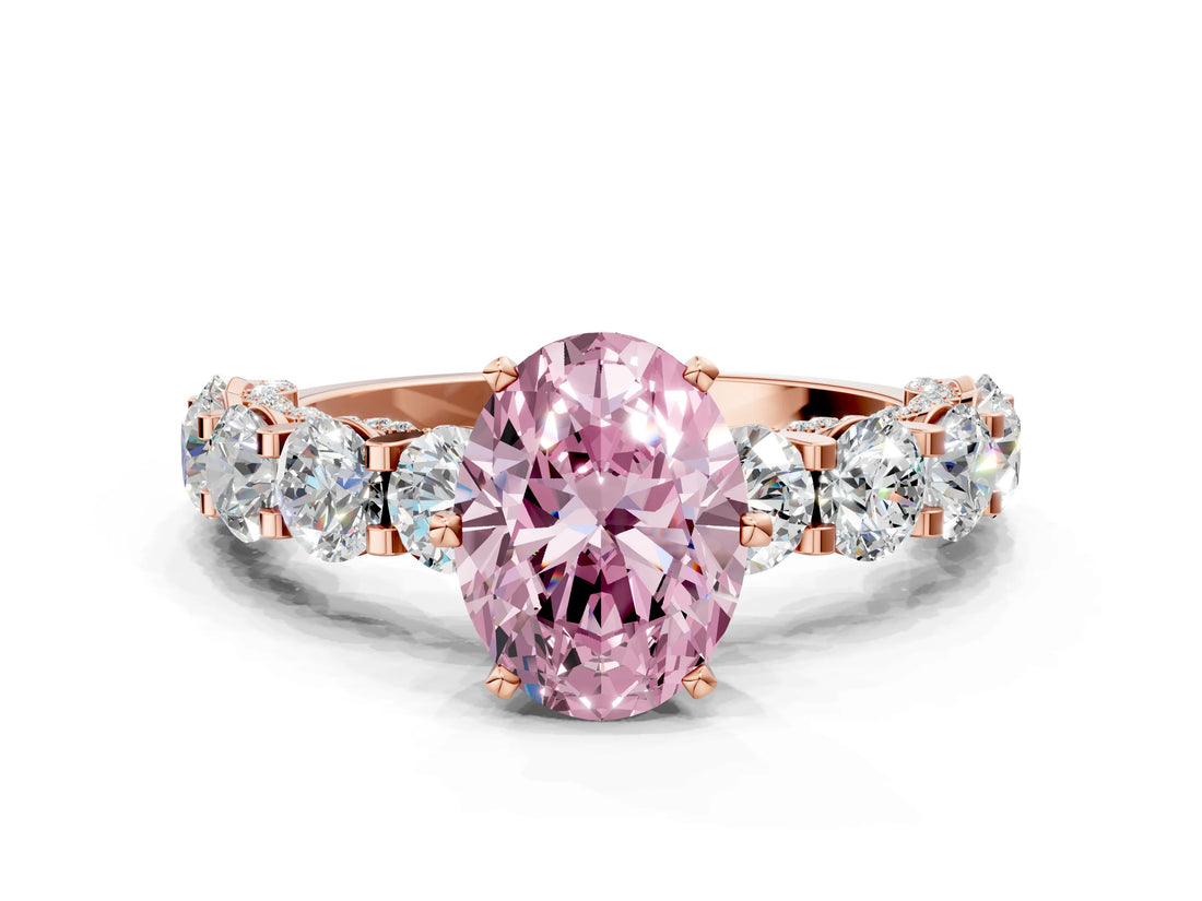 Rose gold Round Diamond Side Stone Engagement Ring with Six-Prong Setting