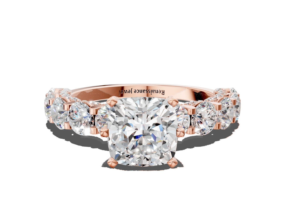 Rose gold Round Diamond Side Stone Engagement Ring with Six-Prong Setting_6