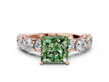 Rose gold Round Diamond Side Stone Engagement Ring with Six-Prong Setting