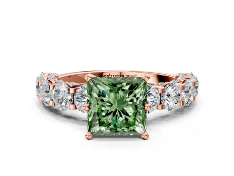 Rose gold Round Diamond Side Stone Engagement Ring with Six-Prong Setting