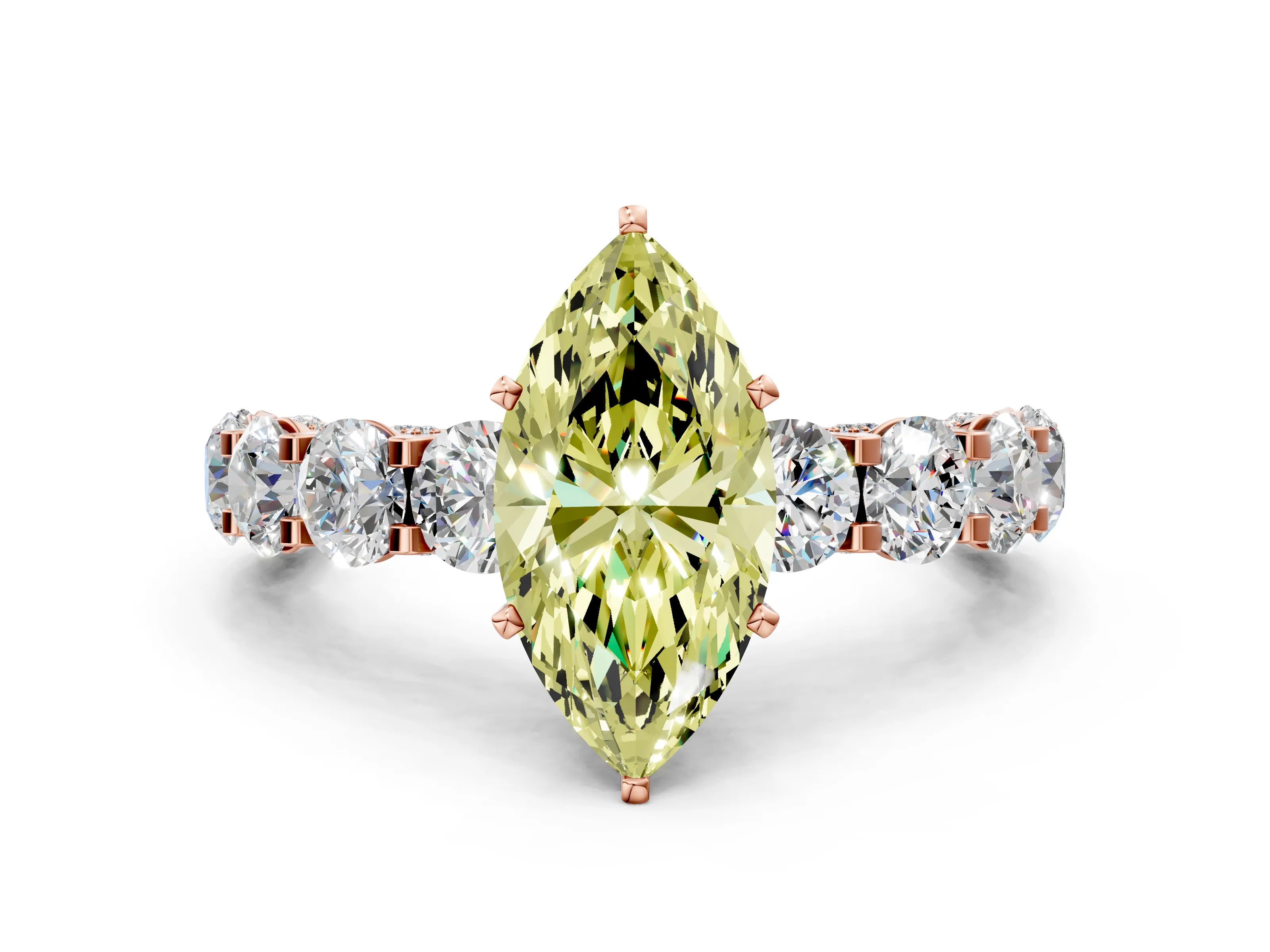 Rose gold Round Diamond Side Stone Engagement Ring with Six-Prong Setting