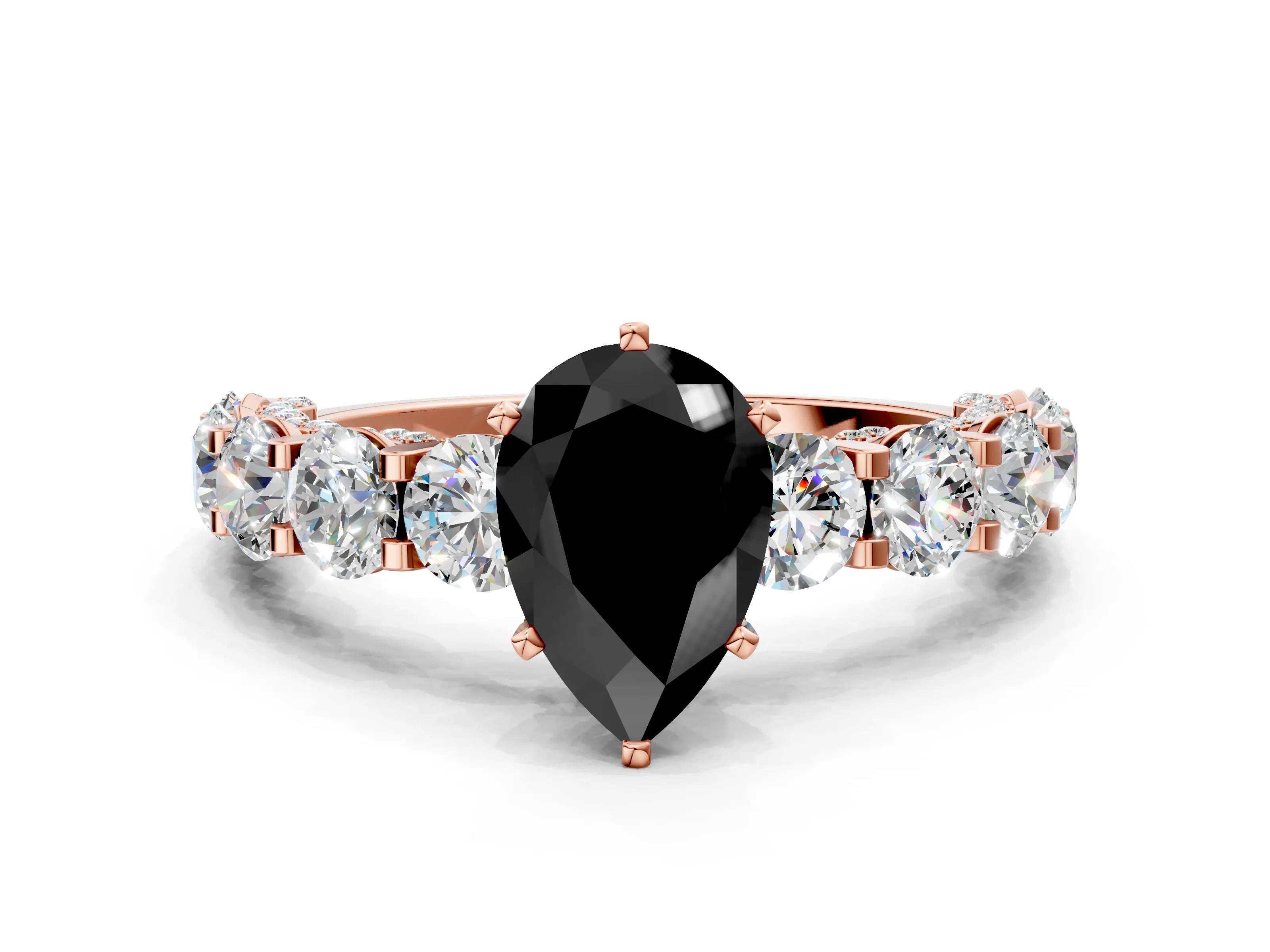 Rose gold Round Diamond Side Stone Engagement Ring with Six-Prong Setting