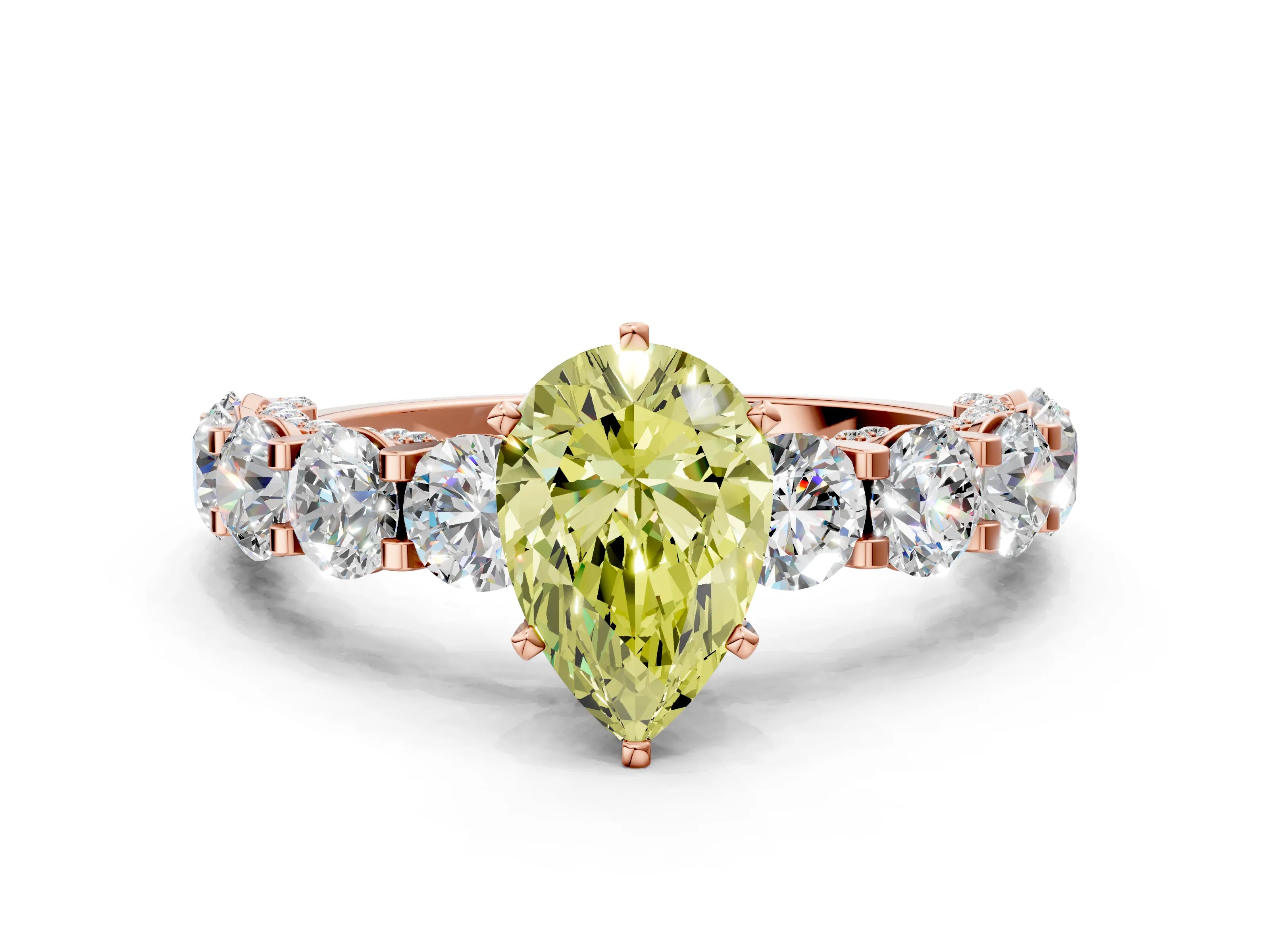 Rose gold Round Diamond Side Stone Engagement Ring with Six-Prong Setting