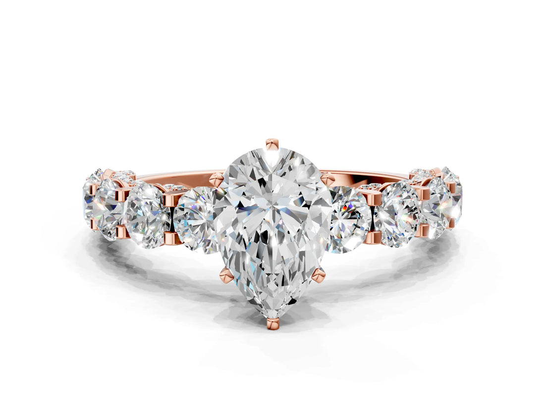 Rose gold Round Diamond Side Stone Engagement Ring with Six-Prong Setting_6