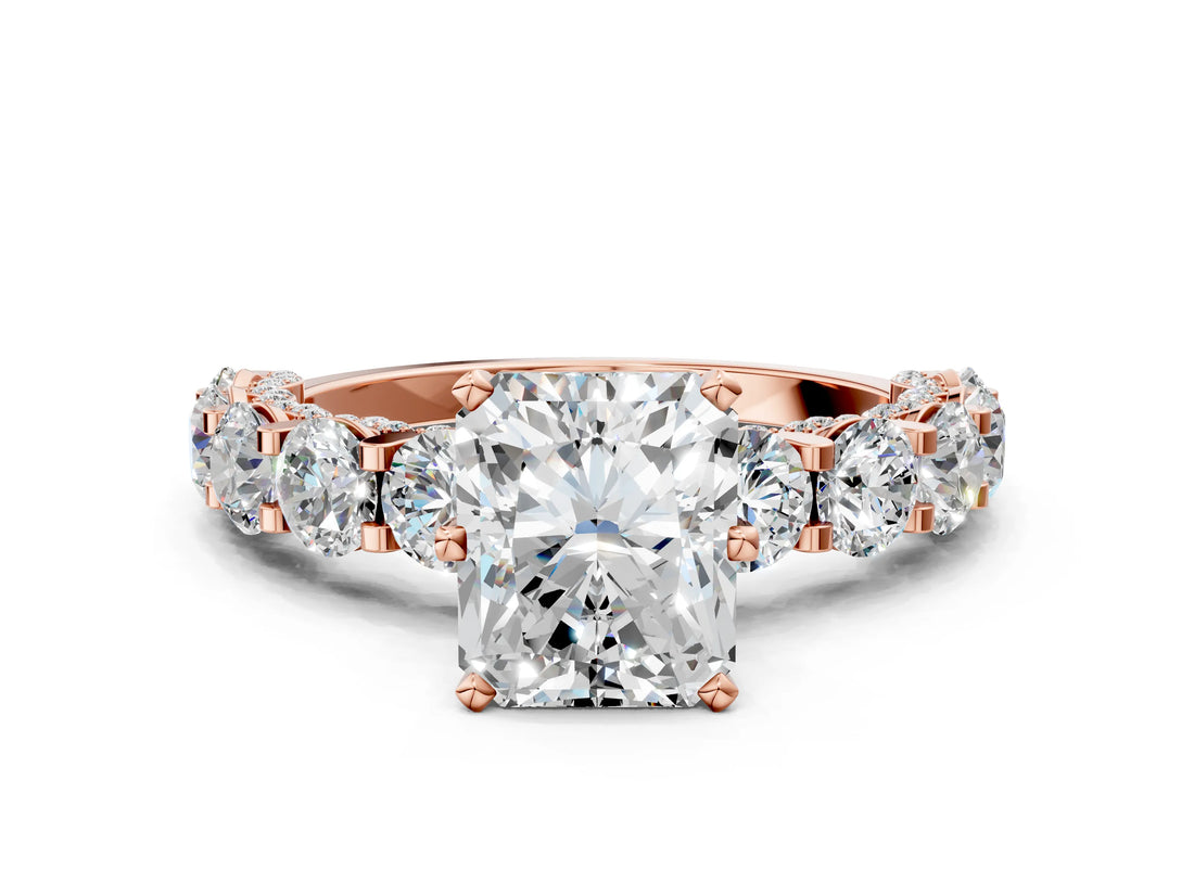 Rose gold Round Diamond Side Stone Engagement Ring with Six-Prong Setting_6
