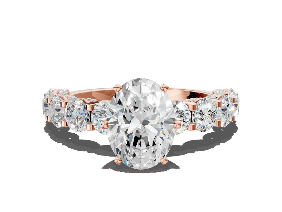 Rose gold Round Diamond Side Stone Engagement Ring with Six-Prong Setting_6