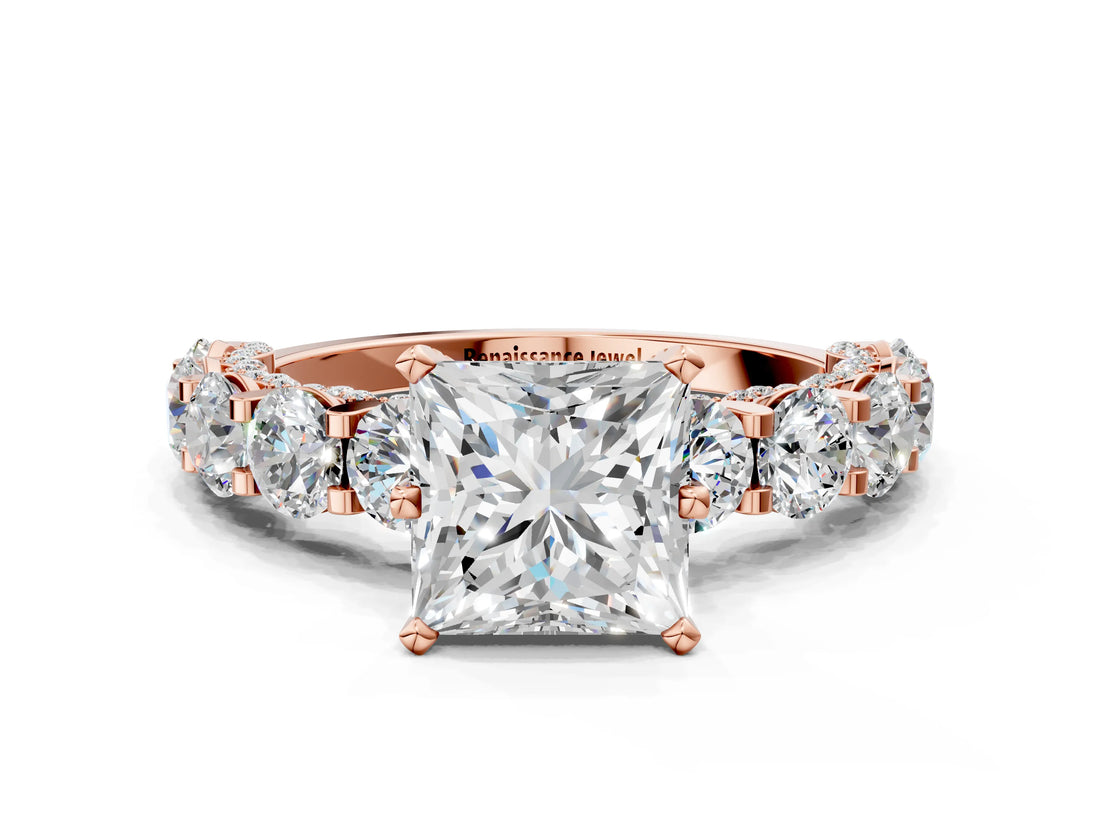 Rose gold Round Diamond Side Stone Engagement Ring with Six-Prong Setting_6