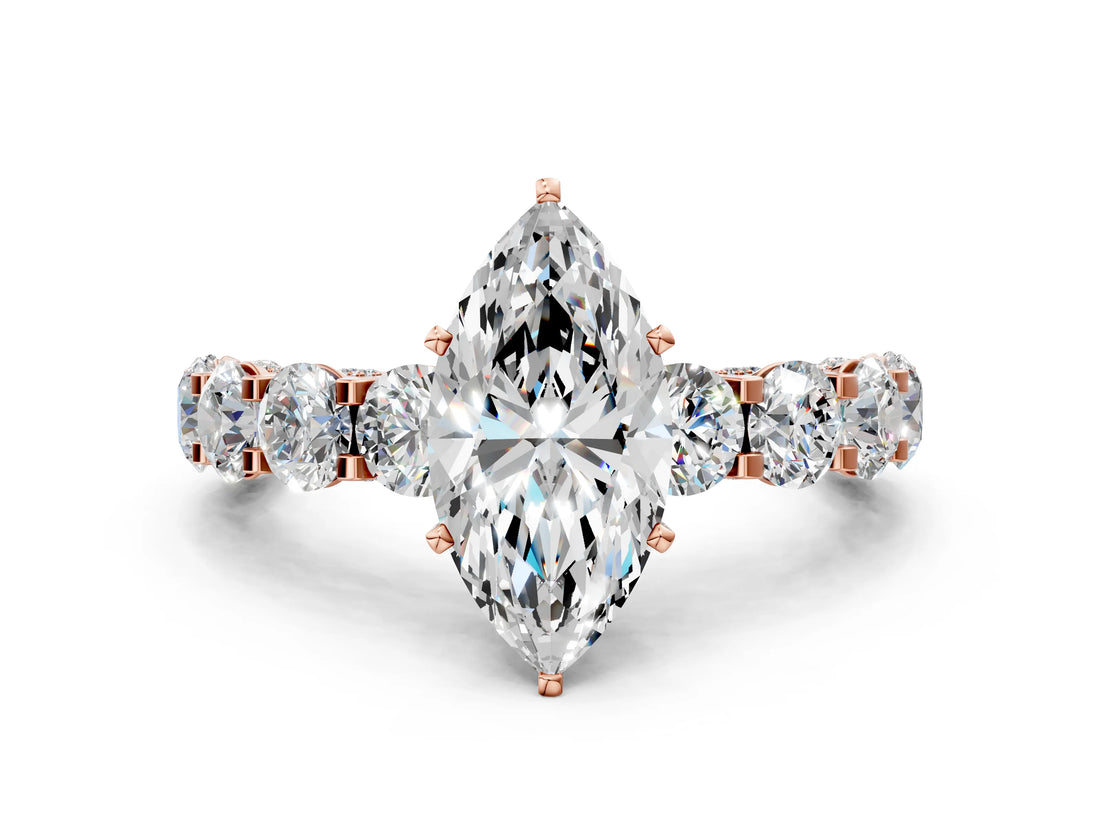 Rose gold Round Diamond Side Stone Engagement Ring with Six-Prong Setting_6