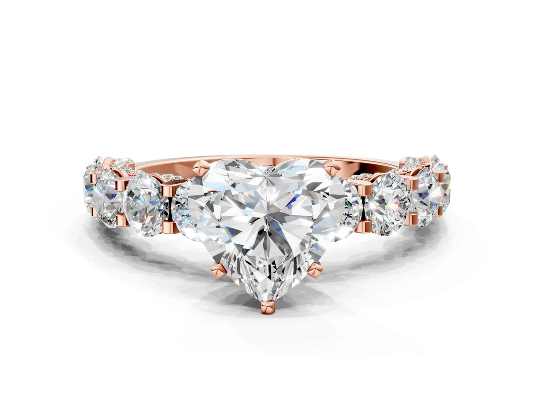 Rose gold Round Diamond Side Stone Engagement Ring with Six-Prong Setting_6