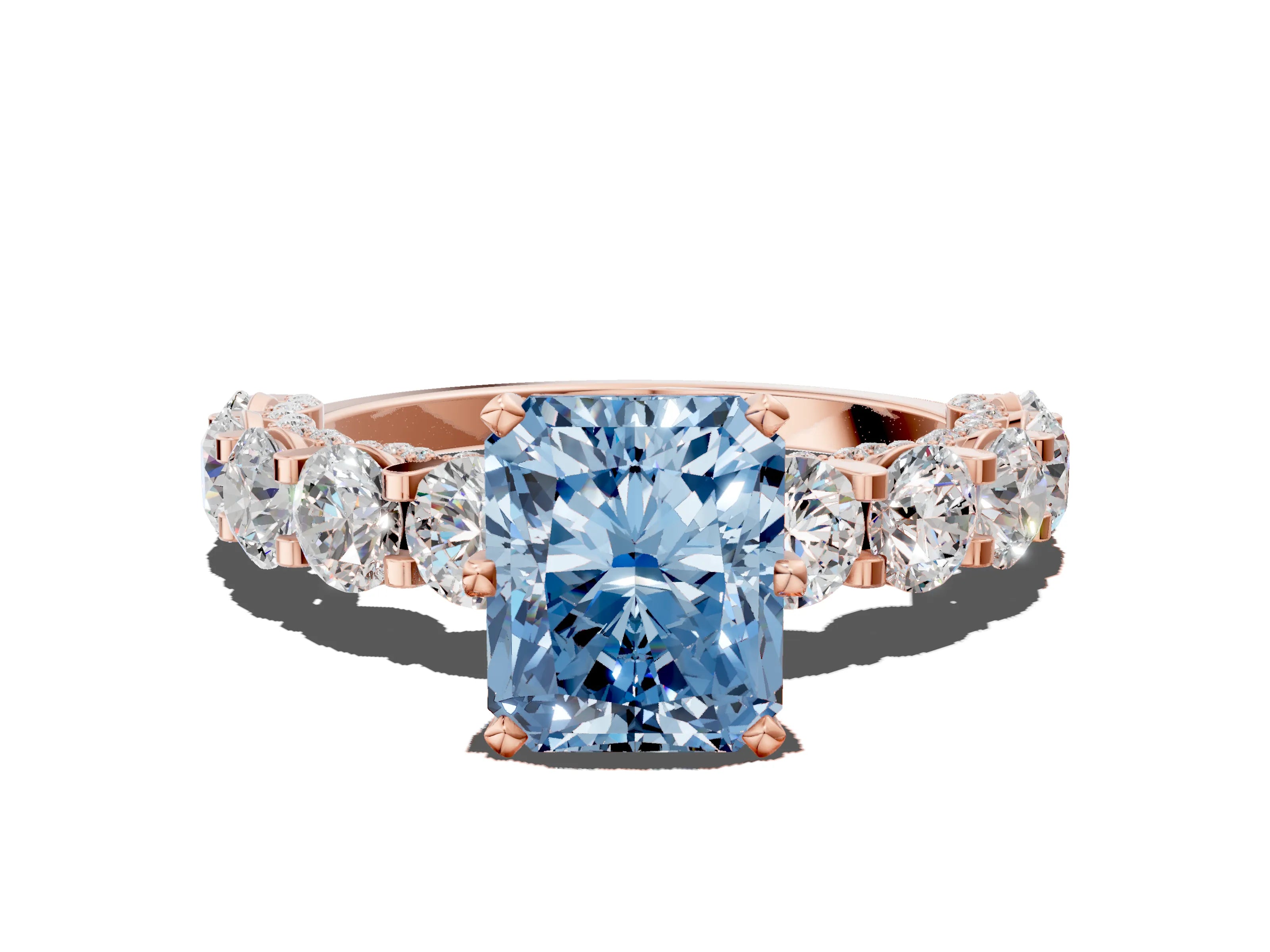 Rose gold Round Diamond Side Stone Engagement Ring with Six-Prong Setting
