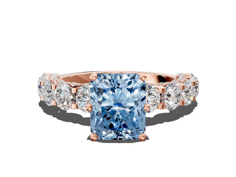Rose gold Round Diamond Side Stone Engagement Ring with Six-Prong Setting